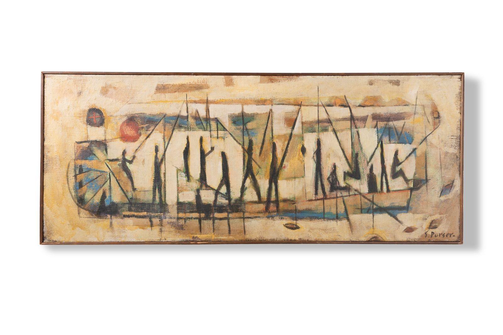 Unknown Abstract Painting - Stuart Robert Purser Five Foot Long Riverboat Oil Painting Mid Century 1949