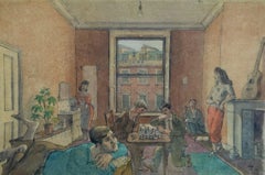 Studenti, giocatori di scacchi, Chelsea (Longridge Road), acquerello, 1941
