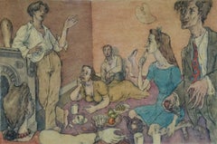 Students, Endless Talk on the Meaning of Life, Watercolour Painting, 1941