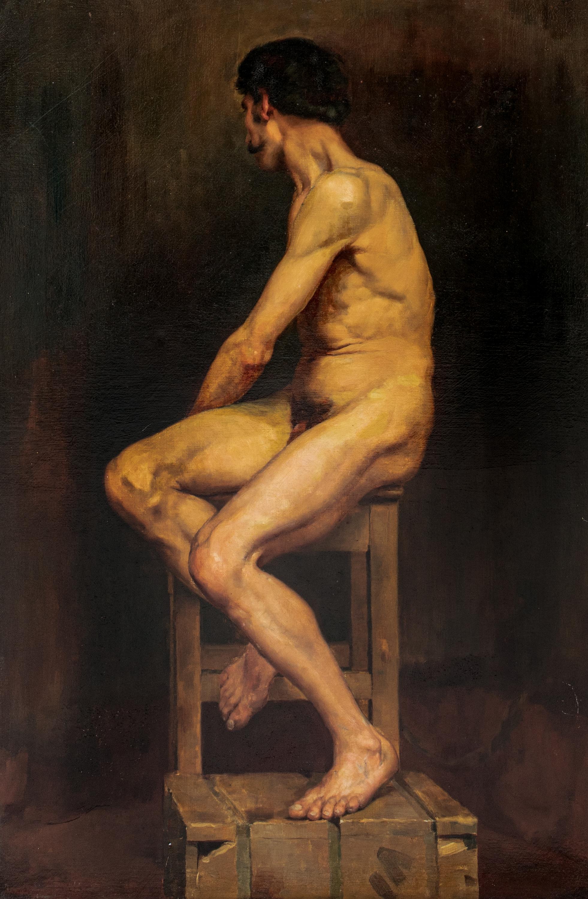 Studio Male Nude, 19th Century Harold William Boutcher (1867-1903) Newlyn School - Black Nude Painting by Unknown