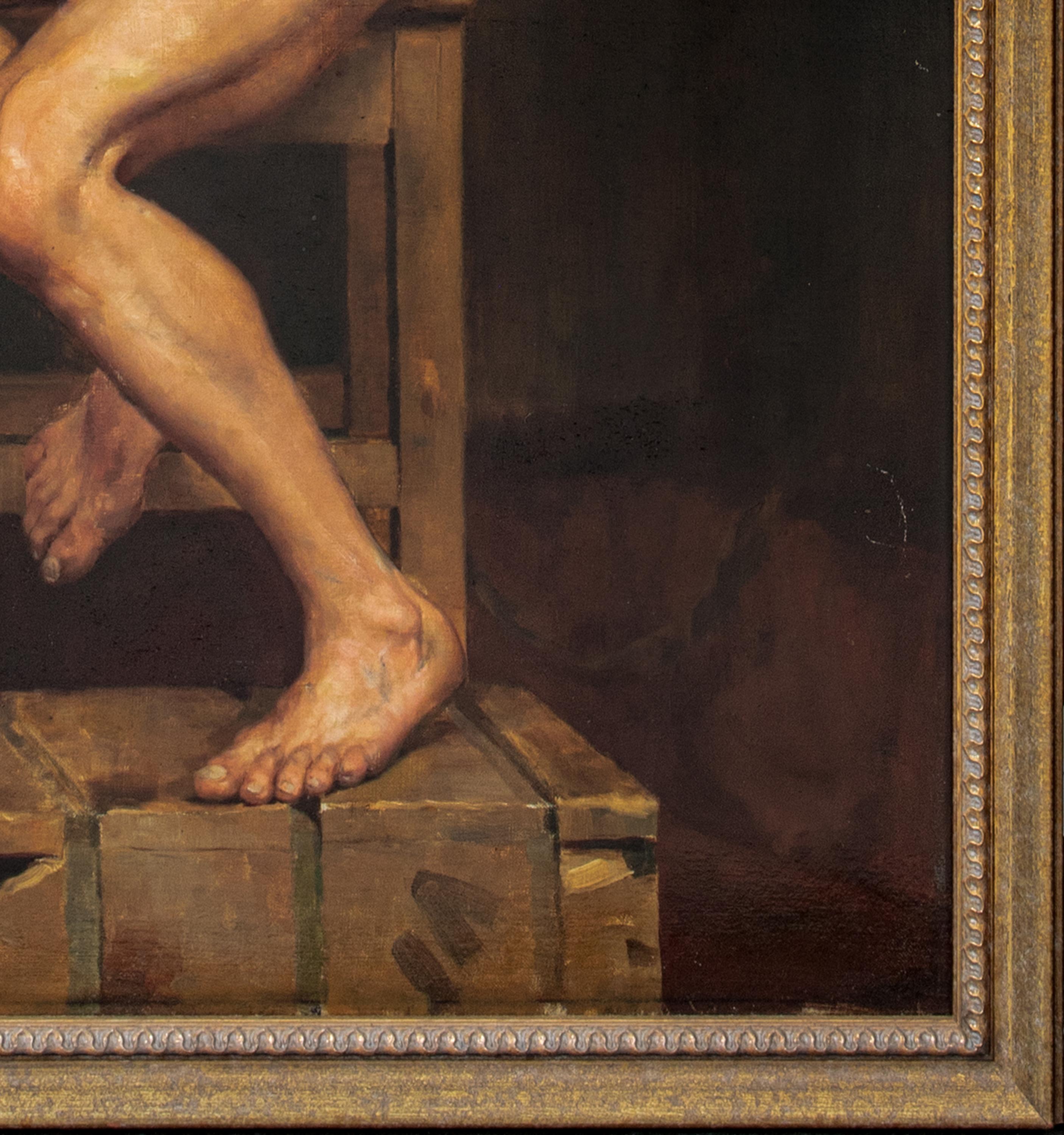 Studio Male Nude, 19th Century

Harold William Boutcher (1867-1903)

Large 19th Century Newlyn School portrait of a seated nude male, oil on canvas by Harold William Boutcher. Excellent quality and condition full length nude studio portrait.