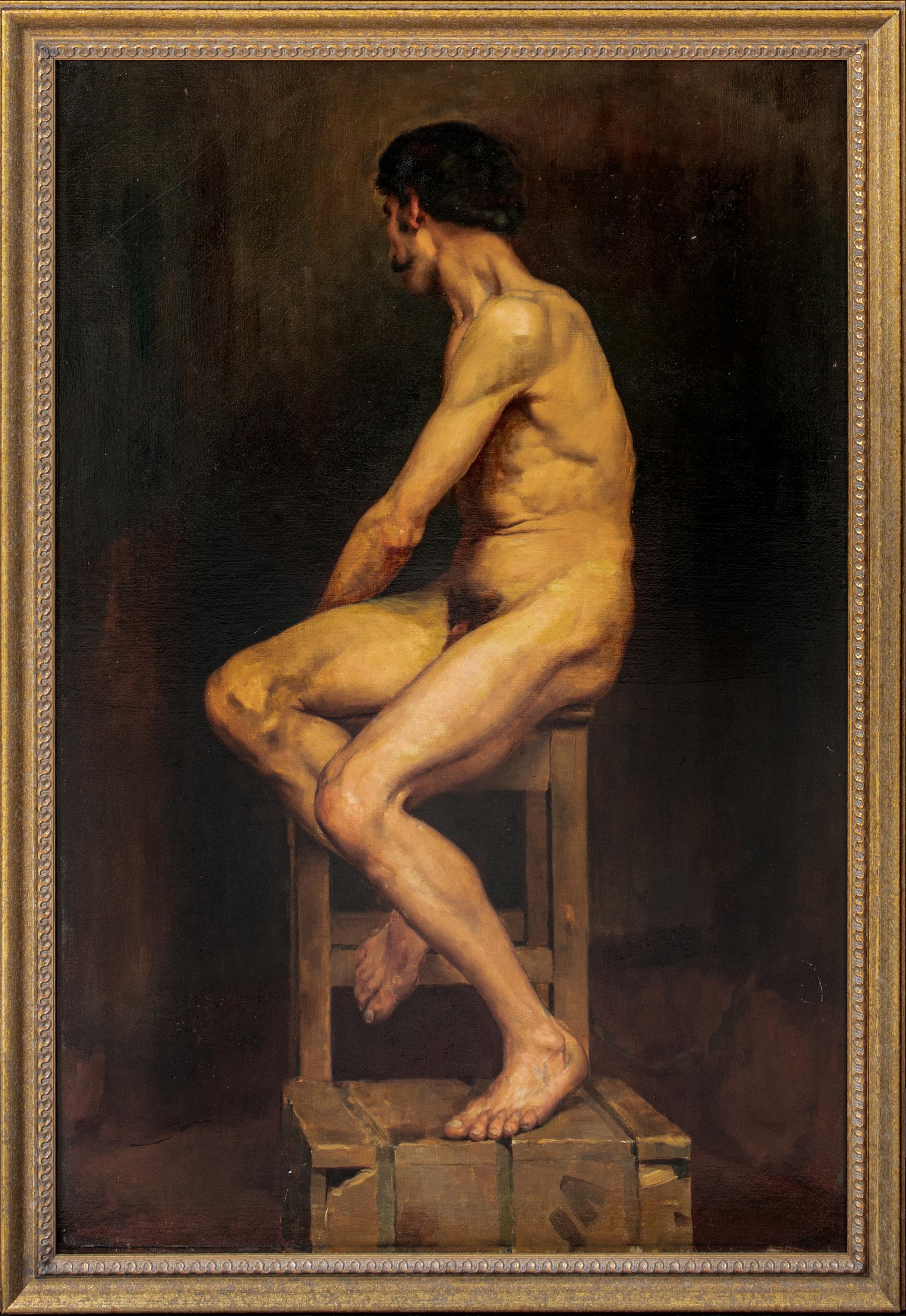 Unknown Nude Painting - Studio Male Nude, 19th Century Harold William Boutcher (1867-1903) Newlyn School