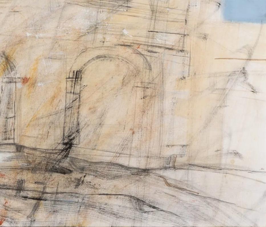 Study for Twin Arches, Gozo by Philip Jones, 1992 - Oil on Paper, Architectural For Sale 2