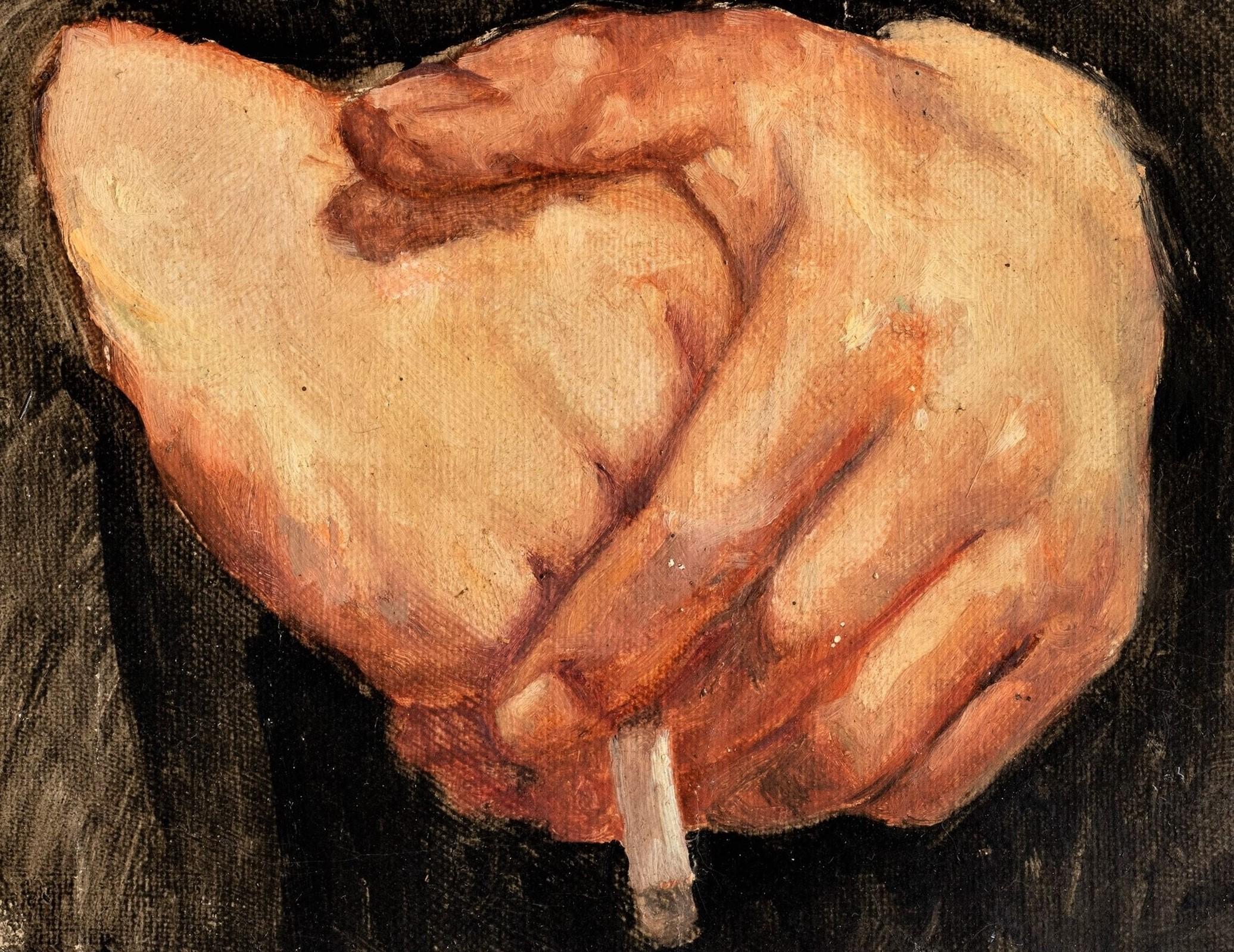 Study of a Hands with a Cigarette - Französisches, frühes 20. Jahrhundert (Braun), Portrait Painting, von Unknown