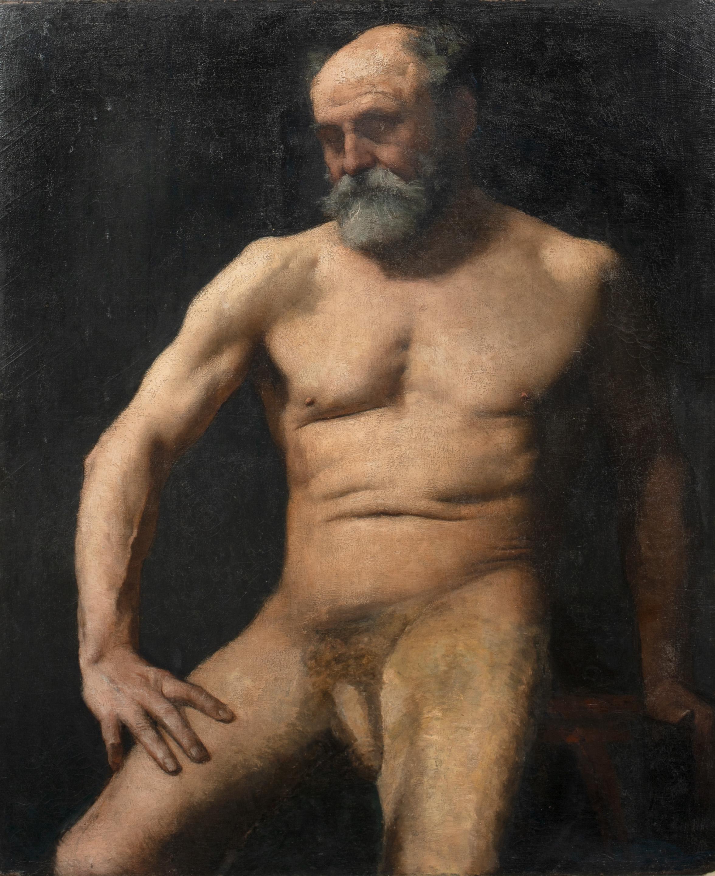 Unknown Portrait Painting - Study Of A Male Nude, 19th Century