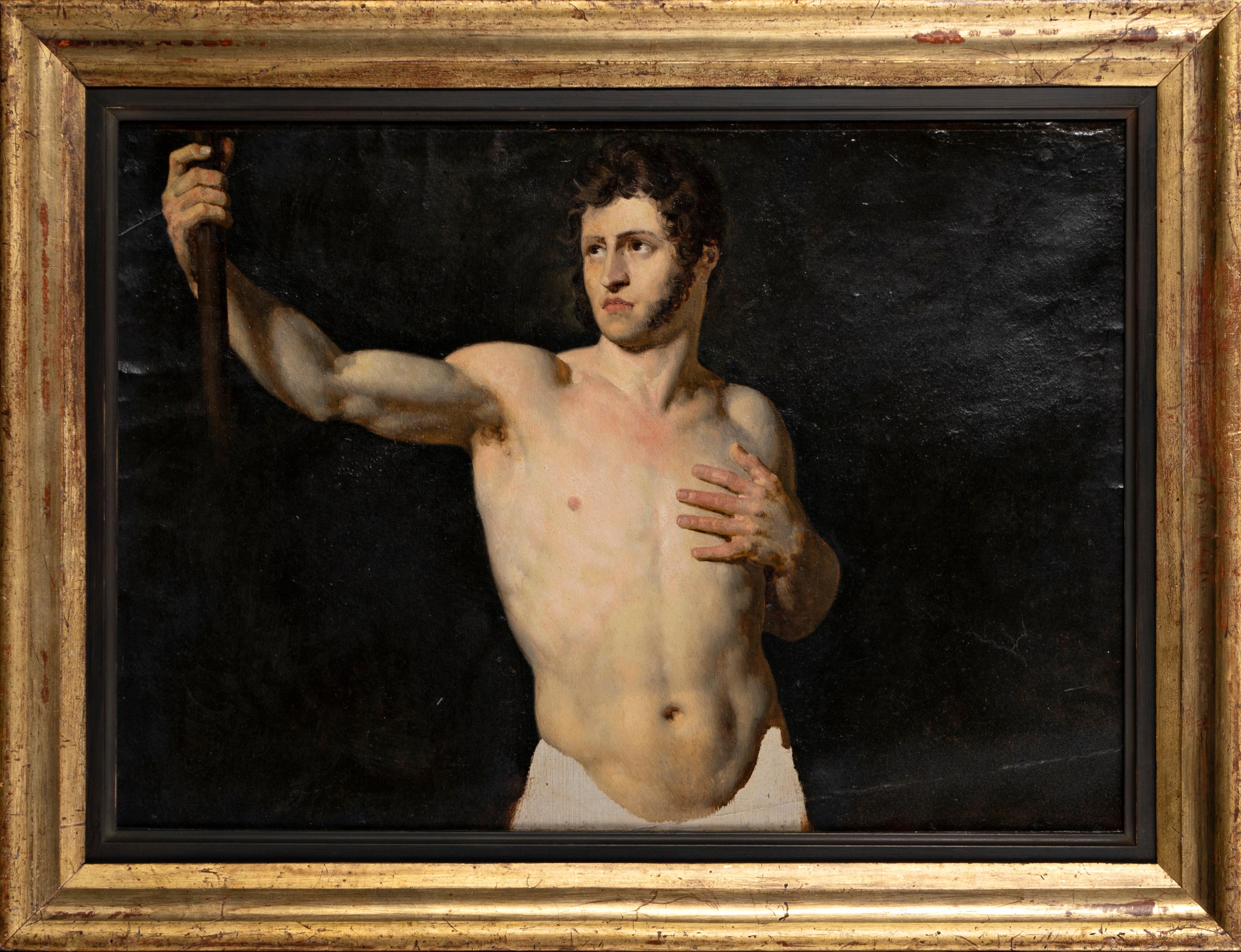 Nude Painting Unknown - Study of a Male nude, circa 1800 France Empire Oil on canvas