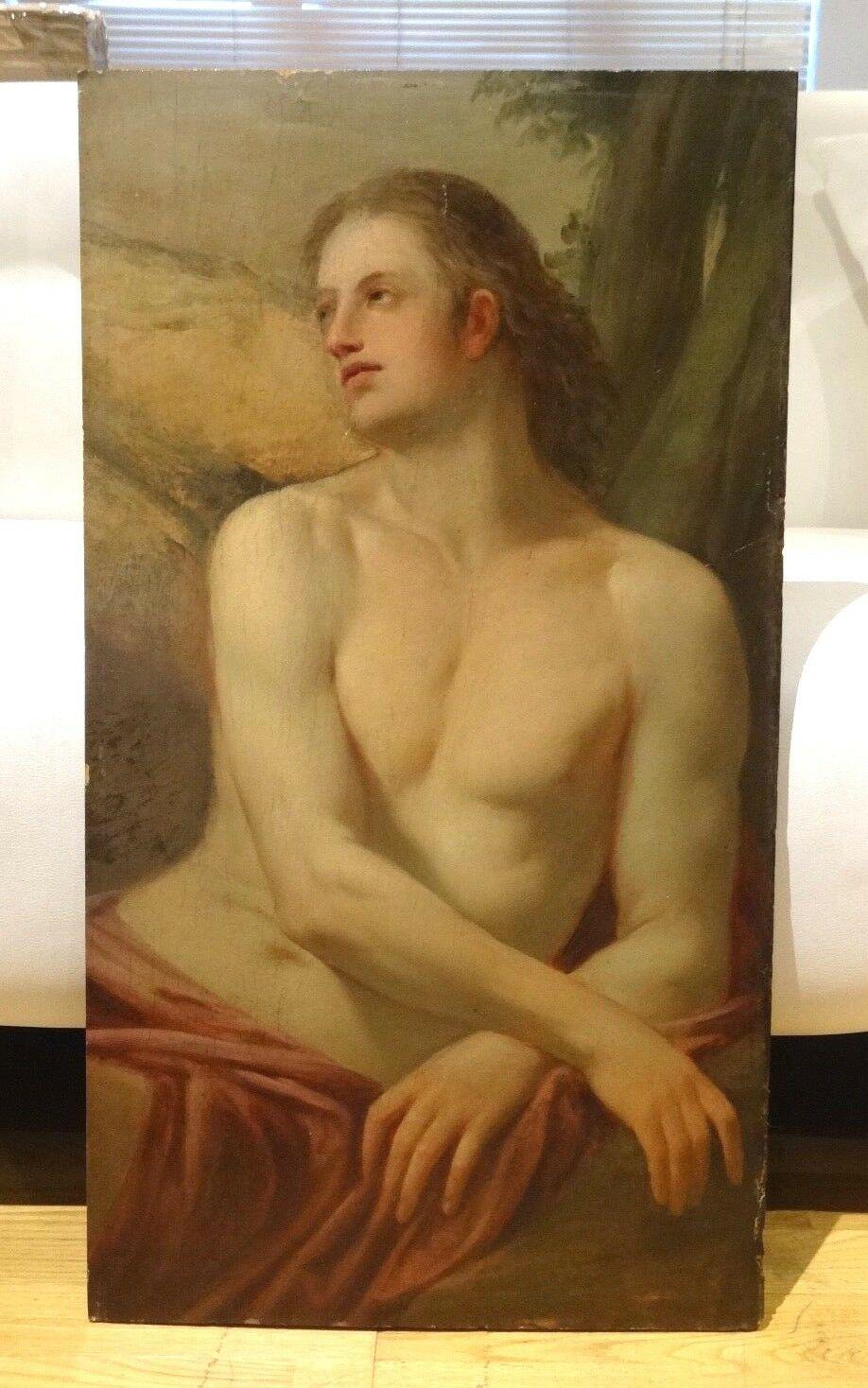 Study Of A Male, Possibly as St Sebastian, 16th Century

Early Italian School Oil On Panel

Fine 16th Century Italian School Old Master portrait of a male by a tree, possibly as St Sebastian, oil on panel. Stunning early study of a partially clothed