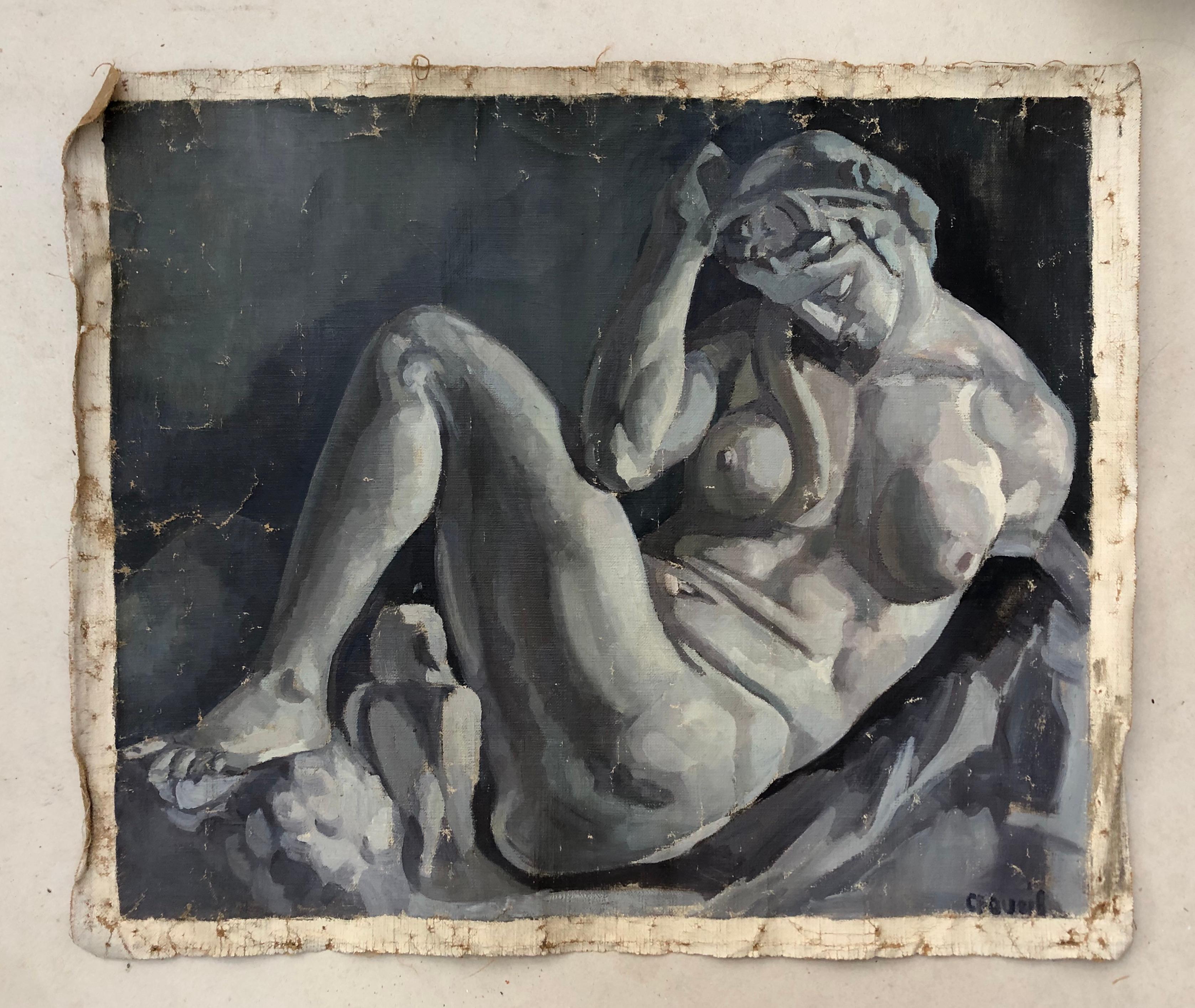 Study of a nude in the antique style - Painting by Unknown