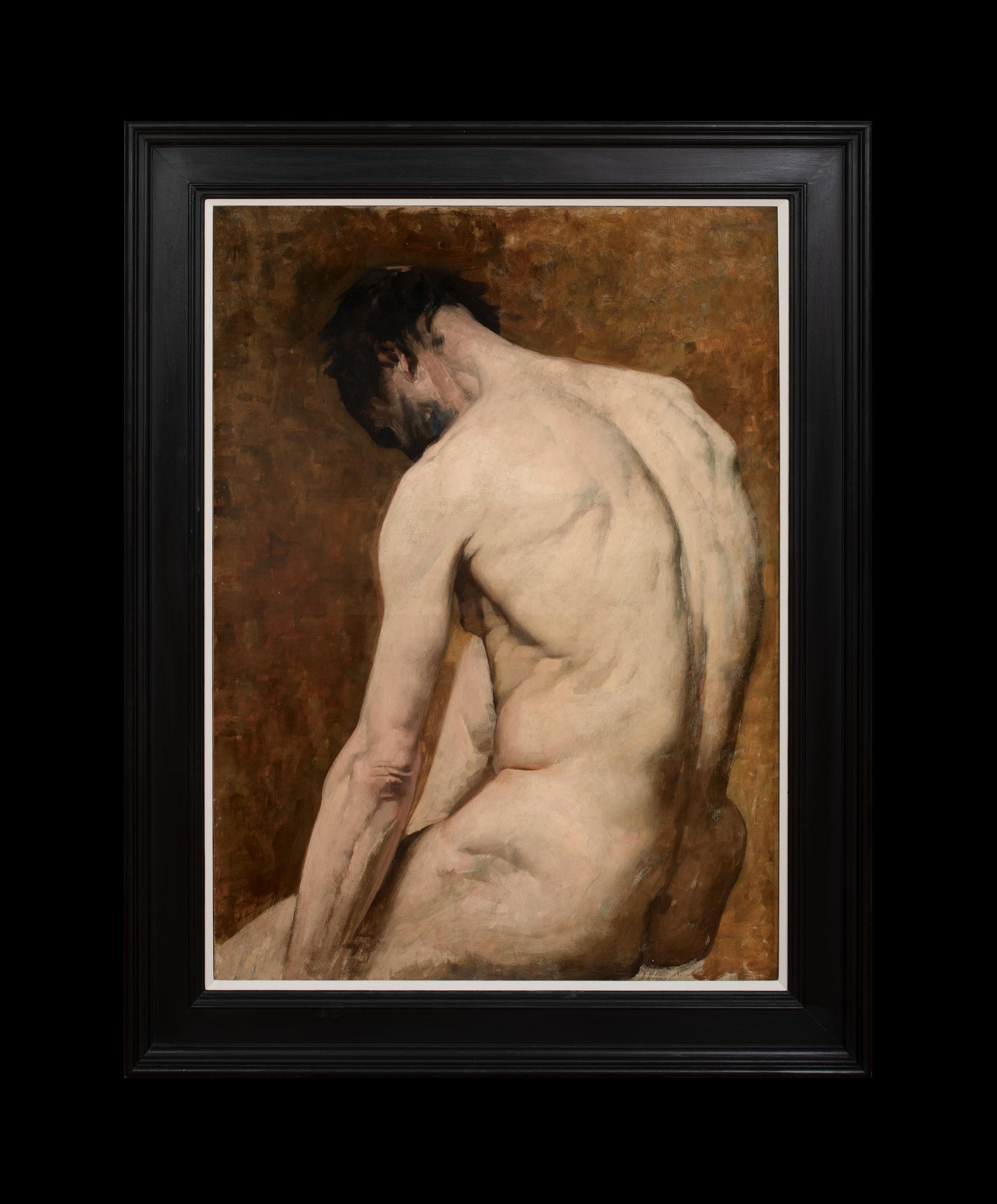 Study Of A Nude Male, 19th Century French Academy Study - Painting by Unknown