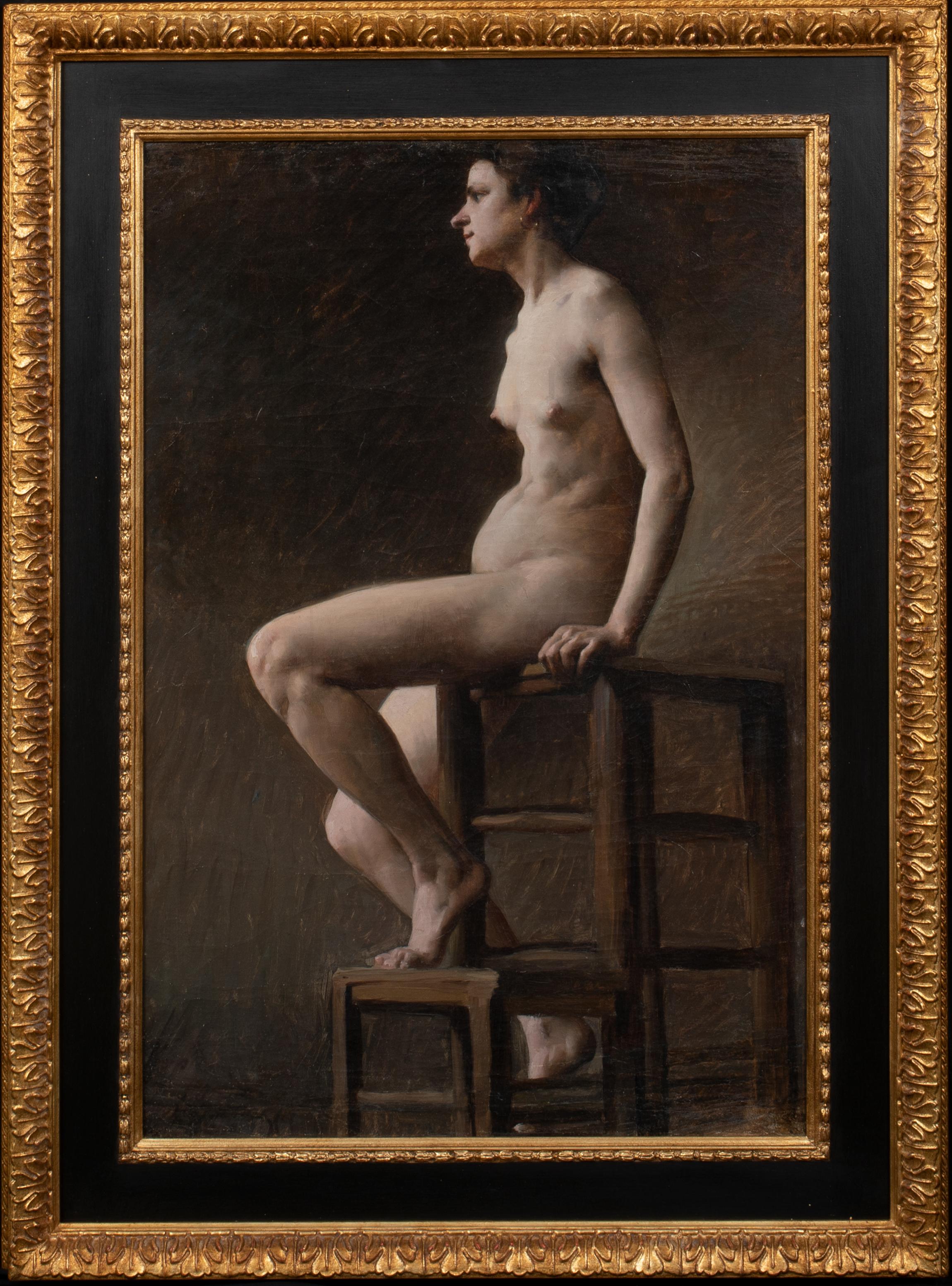 Unknown Portrait Painting - Study Of A Nude Woman Seated, 19th century