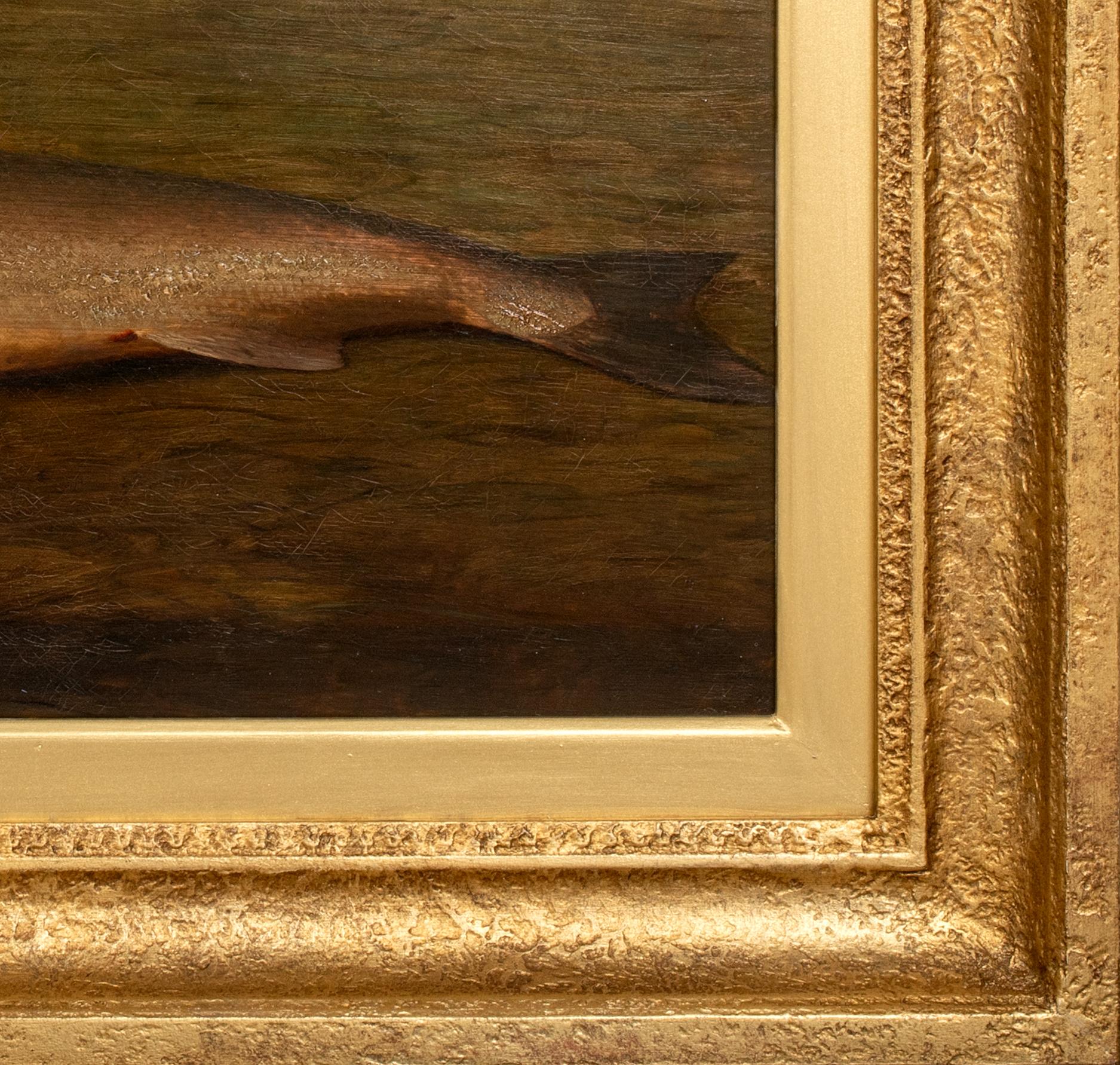 Study Of A Trout, 19th century

British School

19th Century British School still life study of a trout on the riverbank, oil on canvas. Excellent quality and condition, faintly signed and presented in its original antique gilt frame. Magnificent