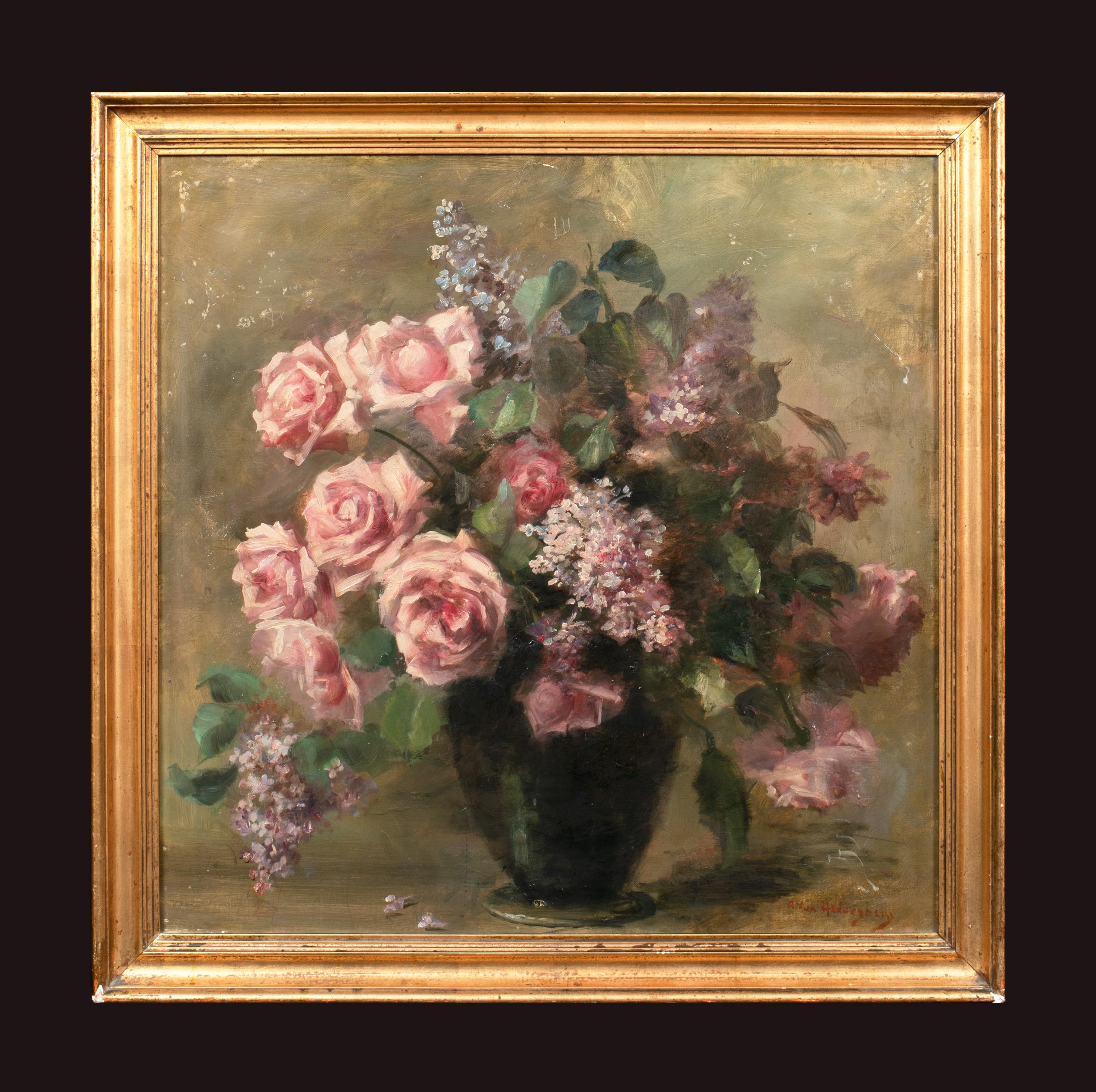 Study Of Pink Roses, 19th Century  - Painting by Unknown