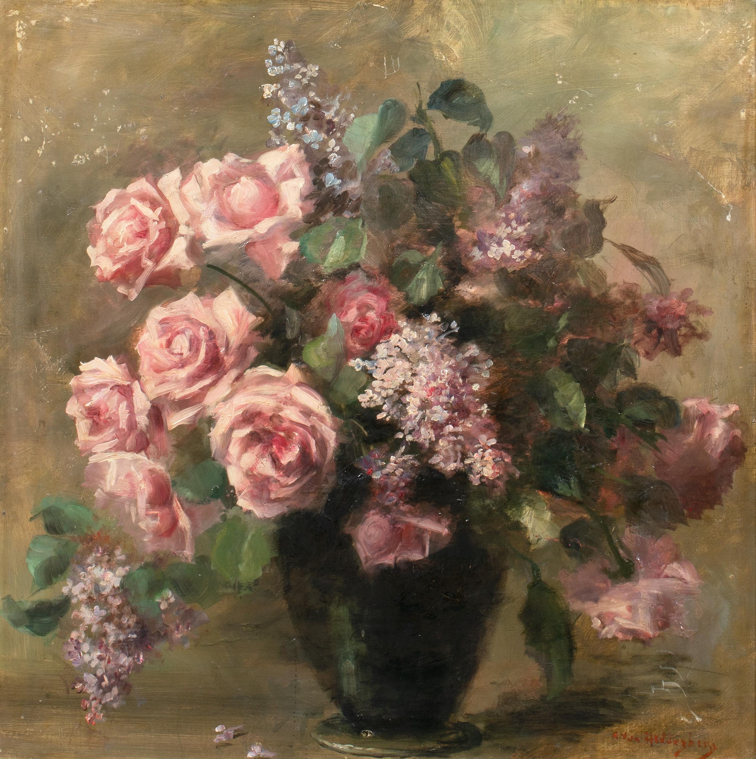 Unknown Landscape Painting - Study Of Pink Roses, 19th Century 