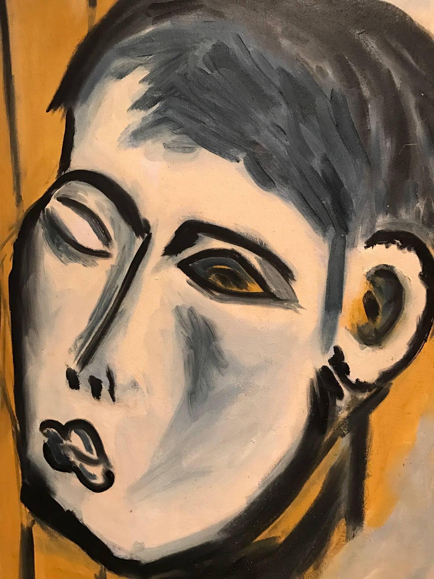 Superbe peinture à l'huile originale des années 1960 représentant ce portrait de tête d'un homme abstrait. Image unique avec un coup de pinceau dramatique et vif. 

Le tableau est signé par l'artiste britannique du XXe siècle, Peter Howard, en bas à