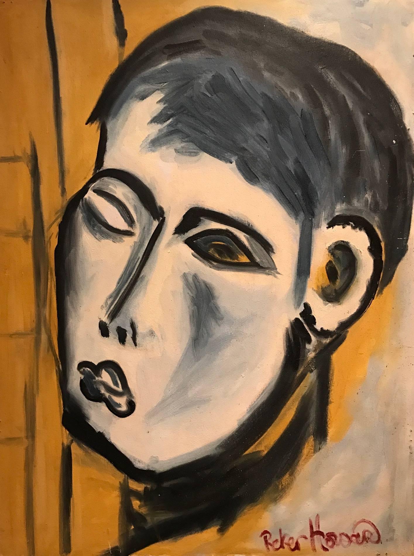Abstract Painting Unknown - Superbe portrait abstrait d'un jeune homme des années 1960, à l'huile signée