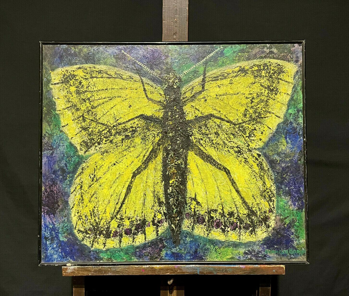 STUNNING 1970'S FRENCH EXPRESSIONIST SIGNED OIL - GIANT BUTTERFLY/ MOTH PAINTING - Painting by Unknown