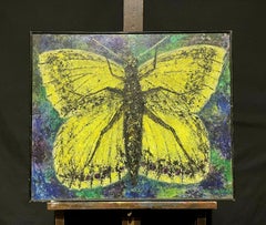 STUNNING 1970'S FRENCH EXPRESSIONIST SIGNED OIL - GIANT BUTTERFLY/ MOTH PAINTING