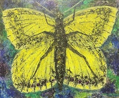 Vintage STUNNING 1970'S FRENCH EXPRESSIONIST SIGNED OIL - GIANT BUTTERFLY/ MOTH PAINTING