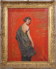 Impresionante Retrato de Mujer Joven Art Decó Enmarcado Firmado Raro Óleo Original