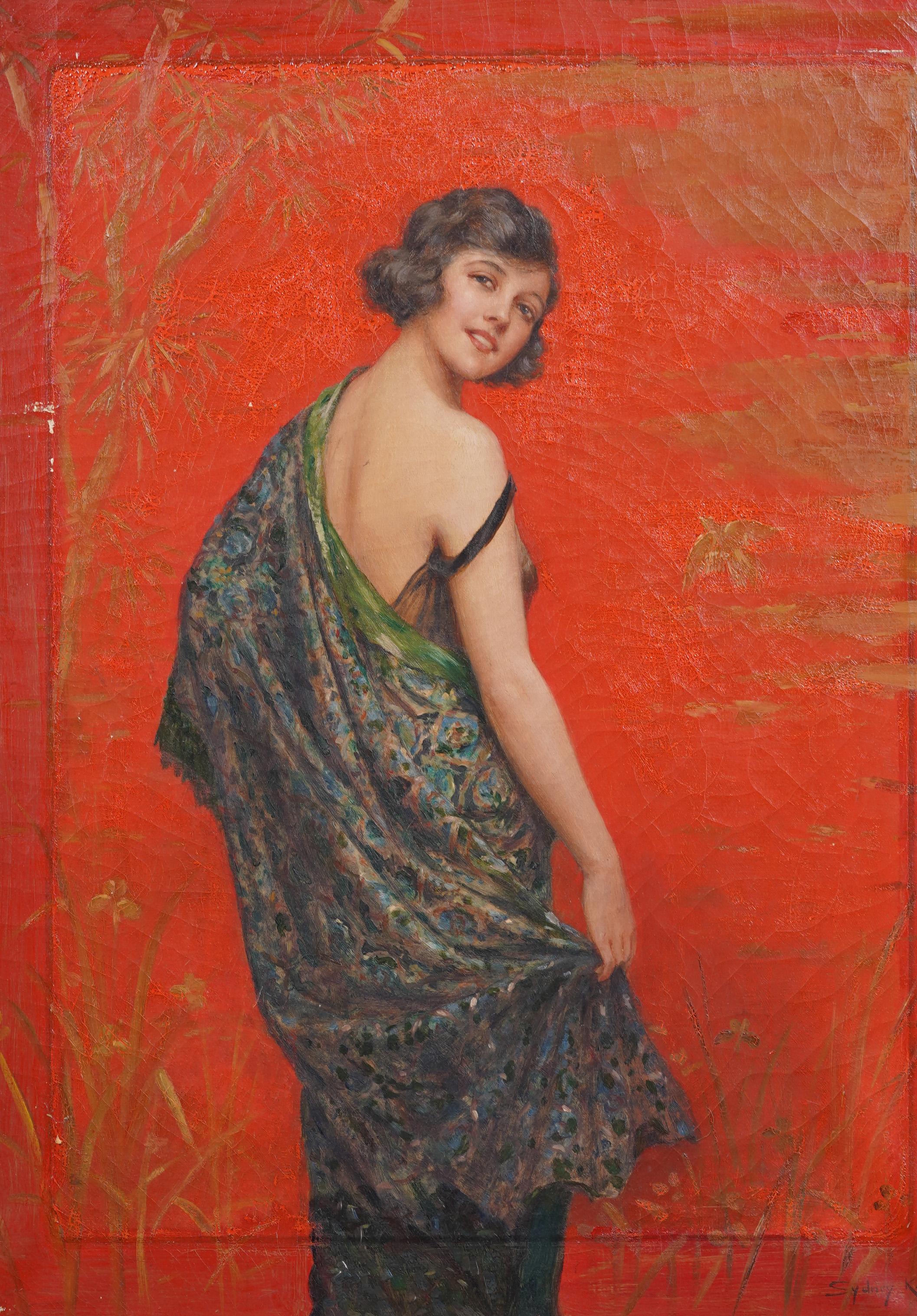 Splendido ritratto di giovane donna in stile Art Deco incorniciato e firmato, raro dipinto a olio originale - Portrait Painting Marrone di Unknown