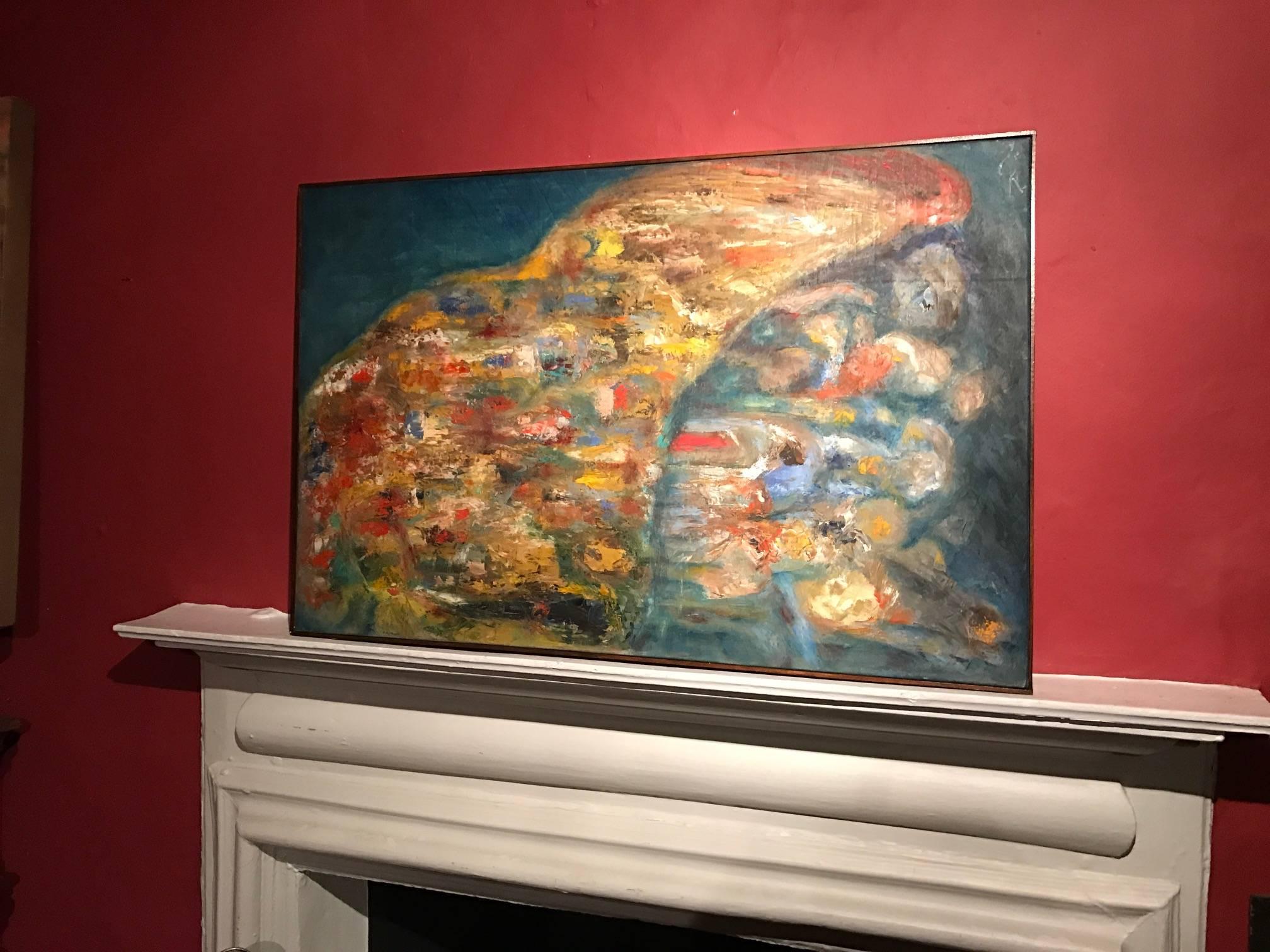 Atemberaubendes britisches abstraktes Ölgemälde des 20. Jahrhunderts – dickes Impasto in leuchtenden Farben – Painting von Unknown