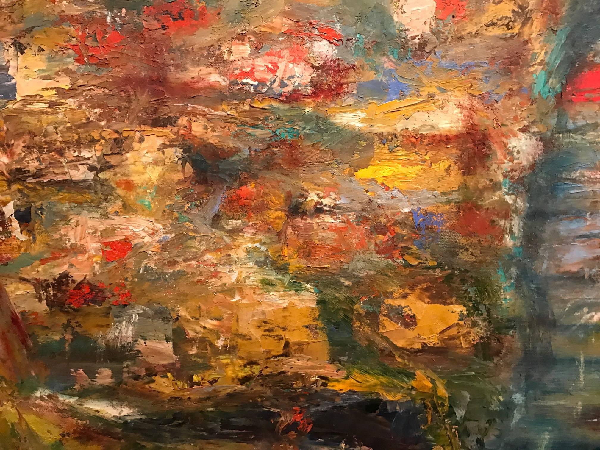 Atemberaubend - kühn - hell und bunt! Alles Worte, die diesen leuchtenden Farbklecks an der Wand wunderbar beschreiben!

Das Gemälde stammt von dem relativ unentdeckten abstrakten Maler Isaiah Gerard Calleja (1936-2016), der im Südwesten Englands