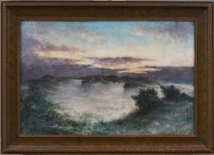 Impresionante Atardecer Escena de Playa Duna Paisaje Marino Pintura al Óleo Firmada y Enmarcada
