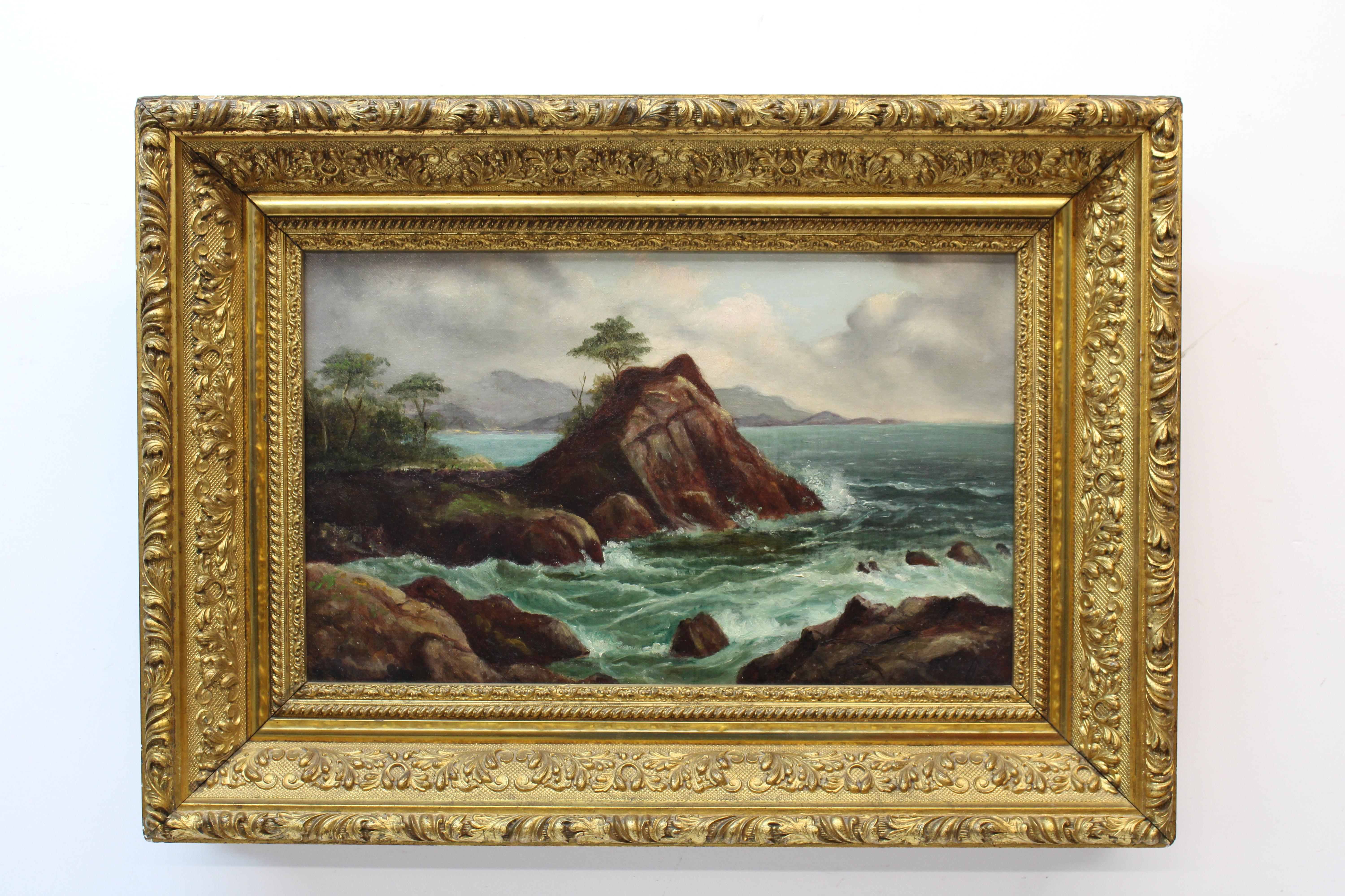 Unknown Landscape Painting - Stunning " Waves Crashing on a Rock "
