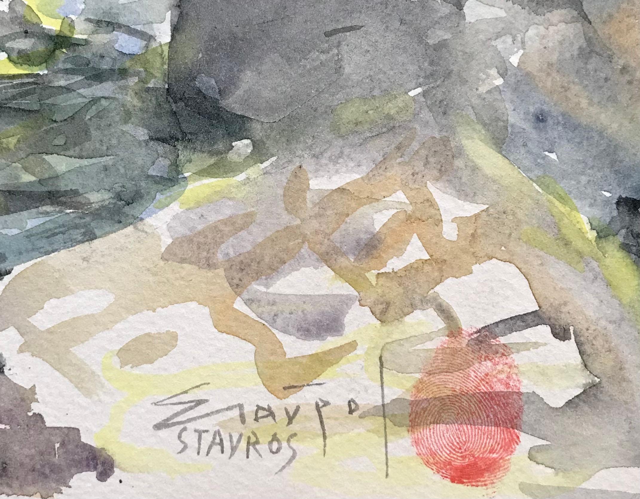 Styros, Griechenland – Aquarell auf Papier 28x37 cm (Moderne), Painting, von Unknown