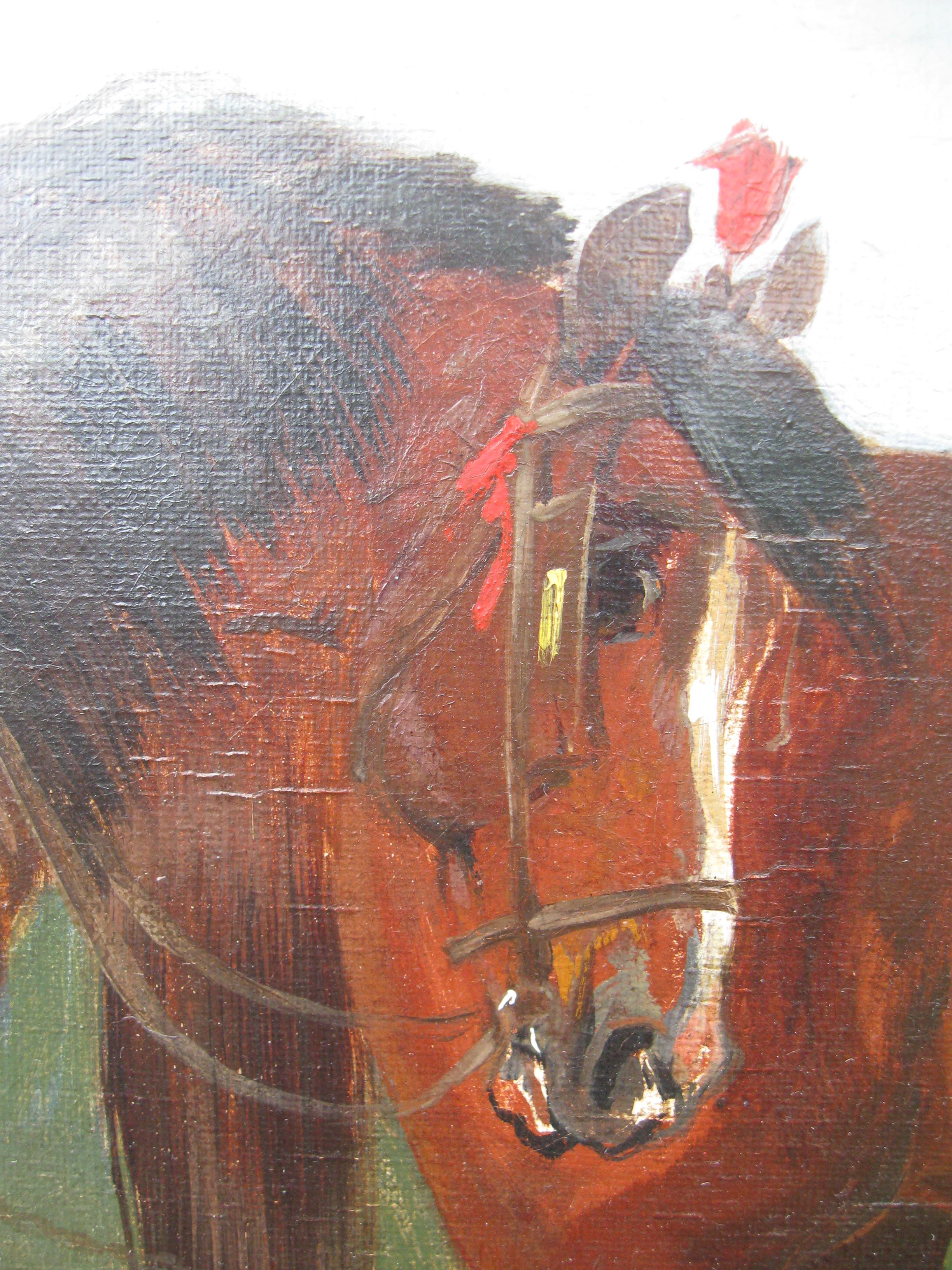 Fine Antique: 'Suffolk Horses in a Landscape, ' Very Large oil  circa 1910 2