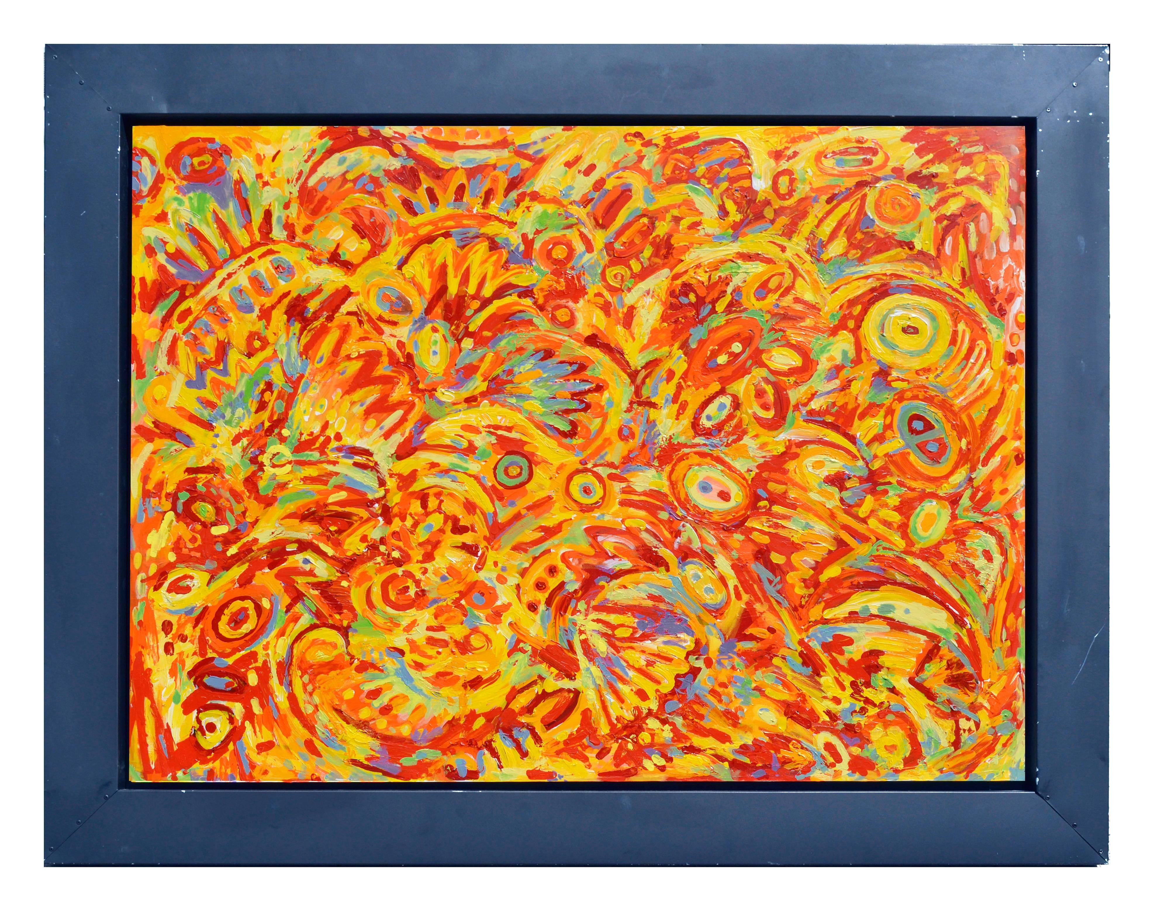 Unknown Abstract Painting - Vibrant Orange and Red "Pant" Abstract by Joy W.