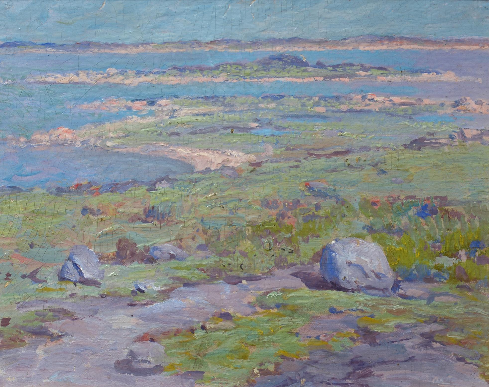 Unknown Landscape Painting – Summer Day, American Impressionist, Coastal View, Seashore
