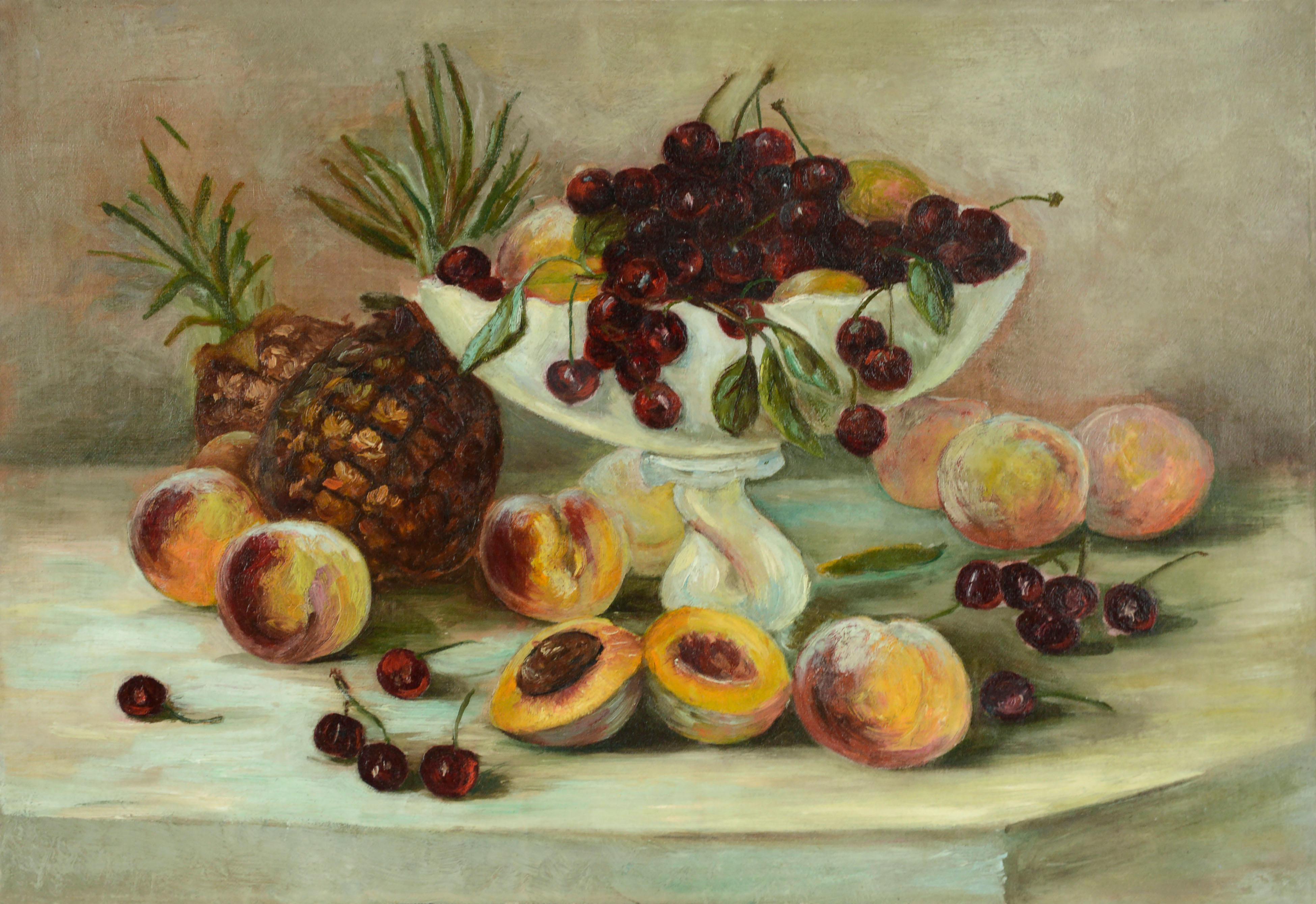 Nature morte aux fruits d'été avec cerises, pêches et ananas - After H. Raymond