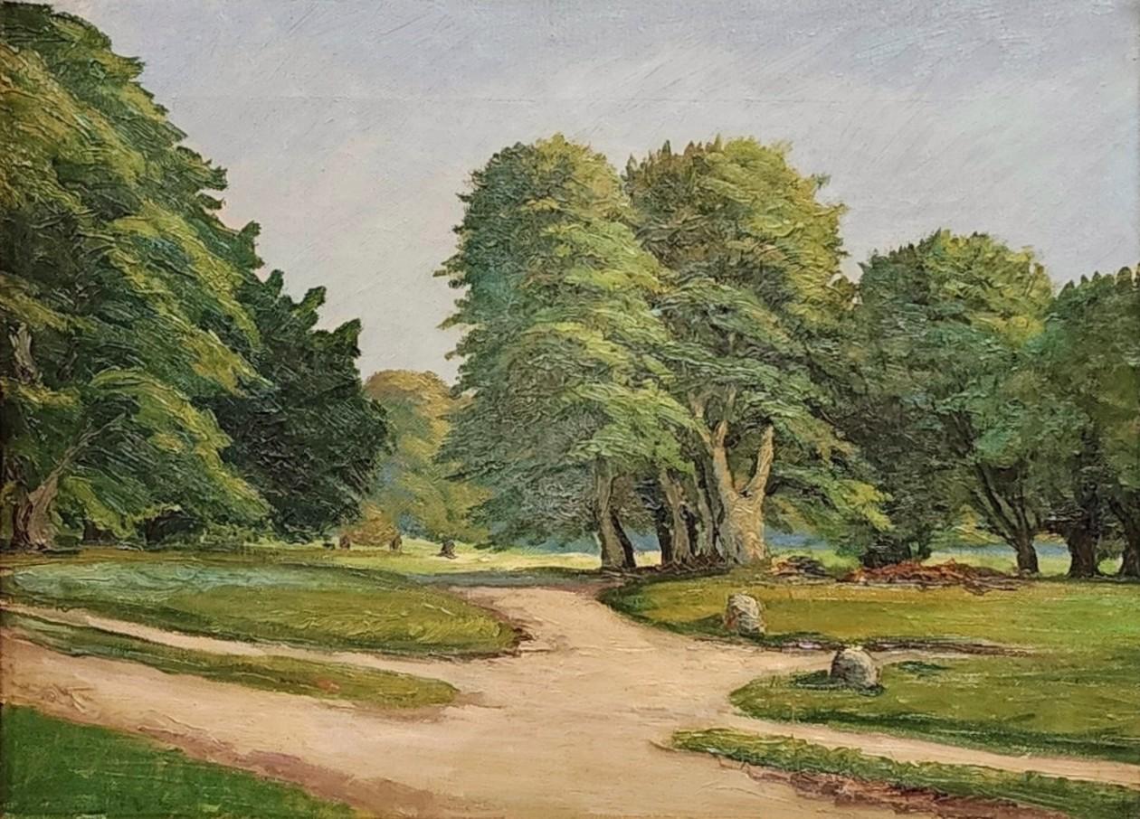 Summer Landscape, Impressionist Landscape Painting, Trees Along a Path For Sale 1