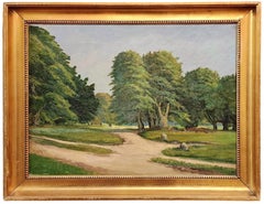 Antique Summer Landscape, Impressionist Landscape Painting, Trees Along a Path