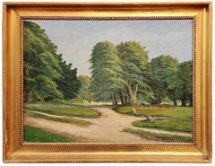 Paisaje de verano, Pintura impresionista de paisaje, Árboles a lo largo de un camino