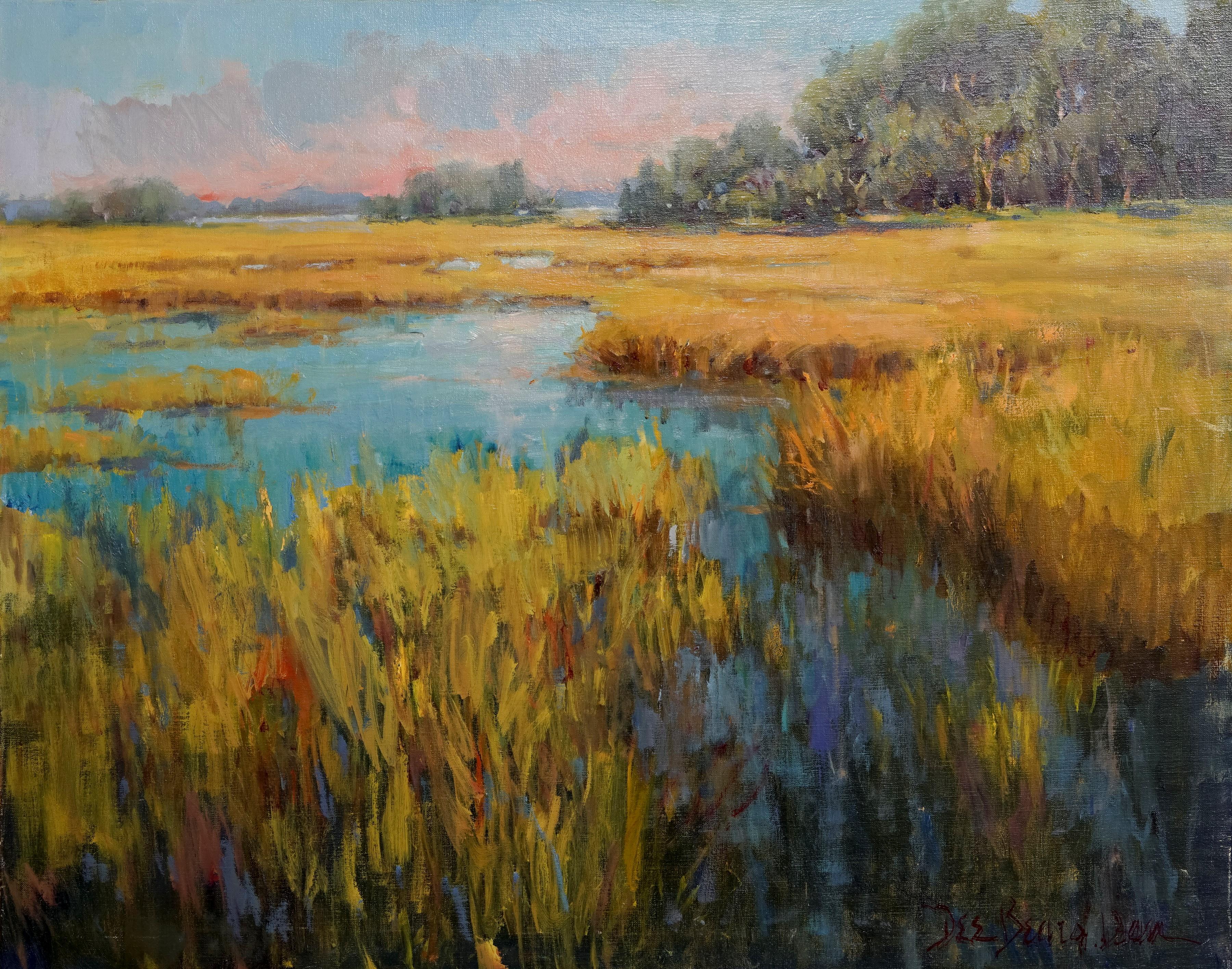 Dee Beard Dean Landscape Painting - Summer Marsh, Plein Air Landscape Original Fine Art Oil on Linen Canvas