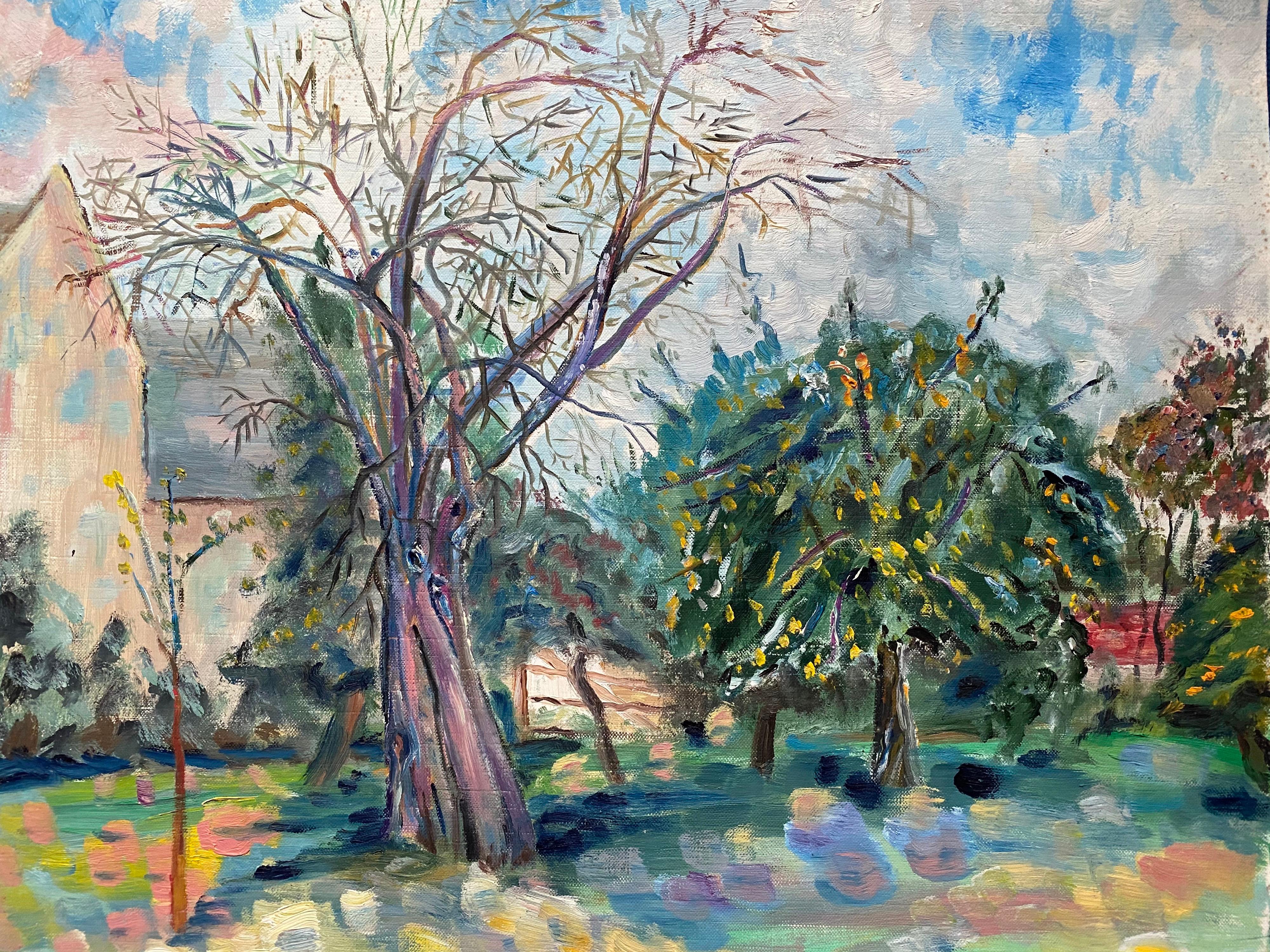 Paisaje arbolado de verano - Pintura al óleo original francesa - Painting de Unknown