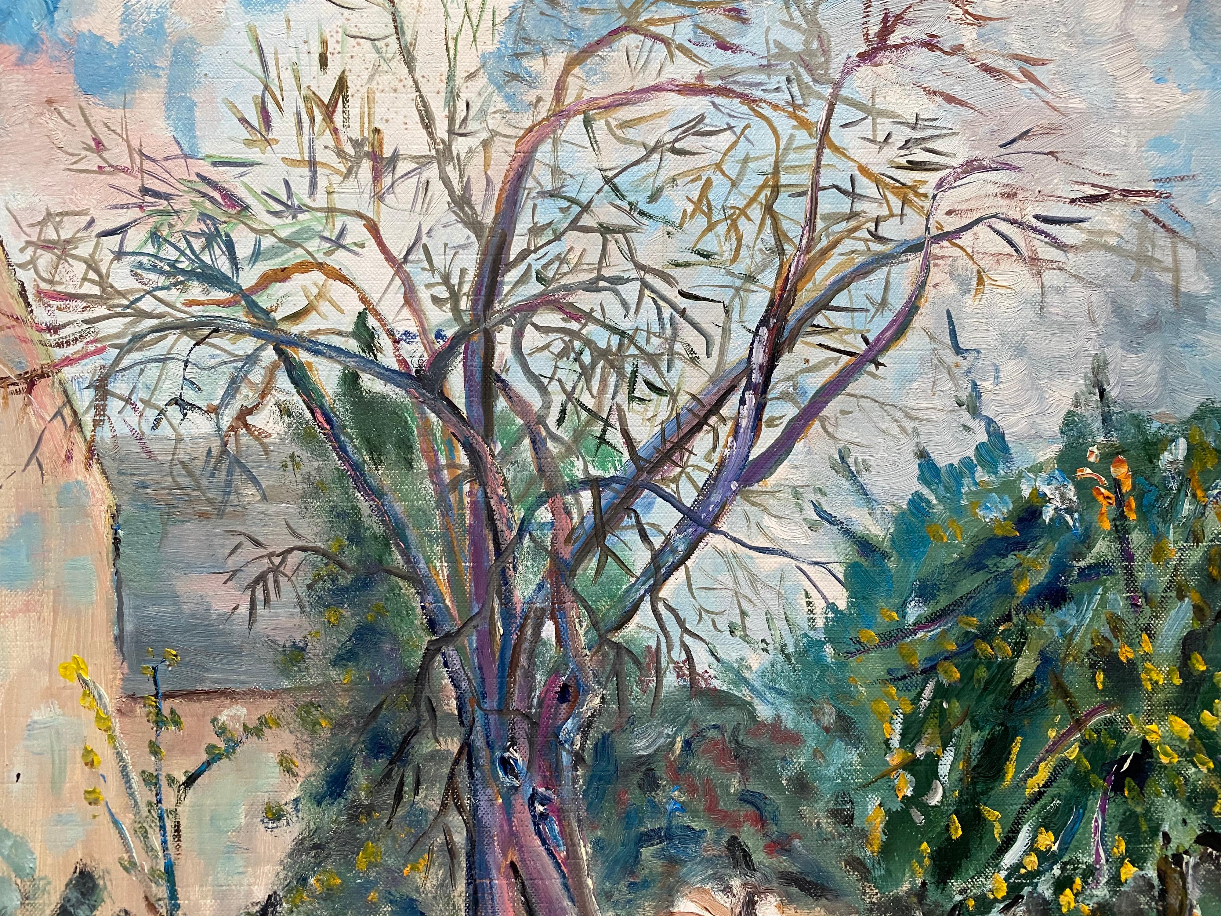 Paisaje arbolado de verano - Pintura al óleo original francesa - Painting Impresionista de Unknown