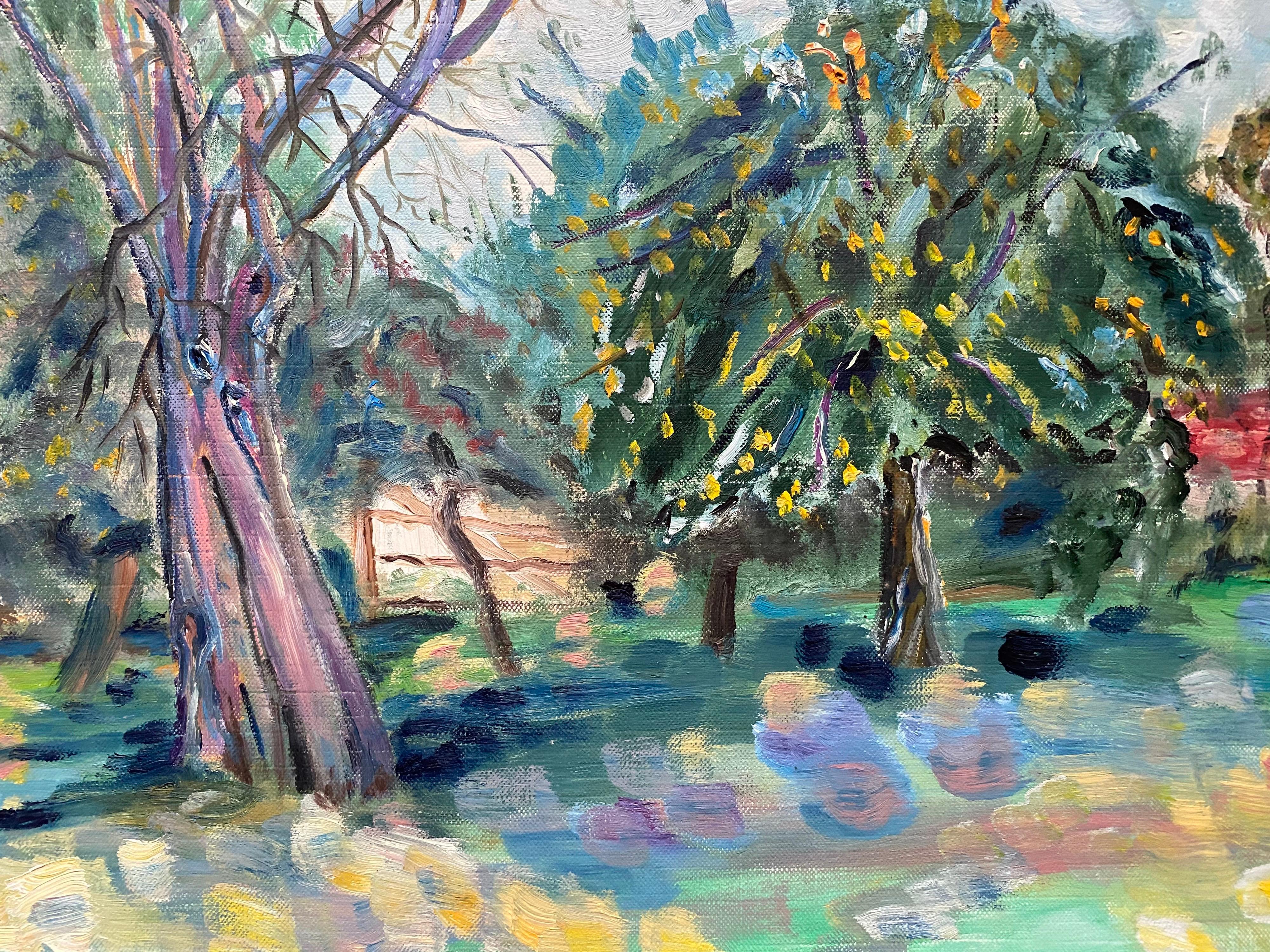 Árboles de verano, pintura al óleo original francesa
Artista de escuela francesa, siglo XX
Pintura al óleo sobre cartulina/papel fino, sin enmarcar
Tamaño de la tarjeta: 15 x 18 pulgadas

Encantador óleo impresionista francés, que representa la