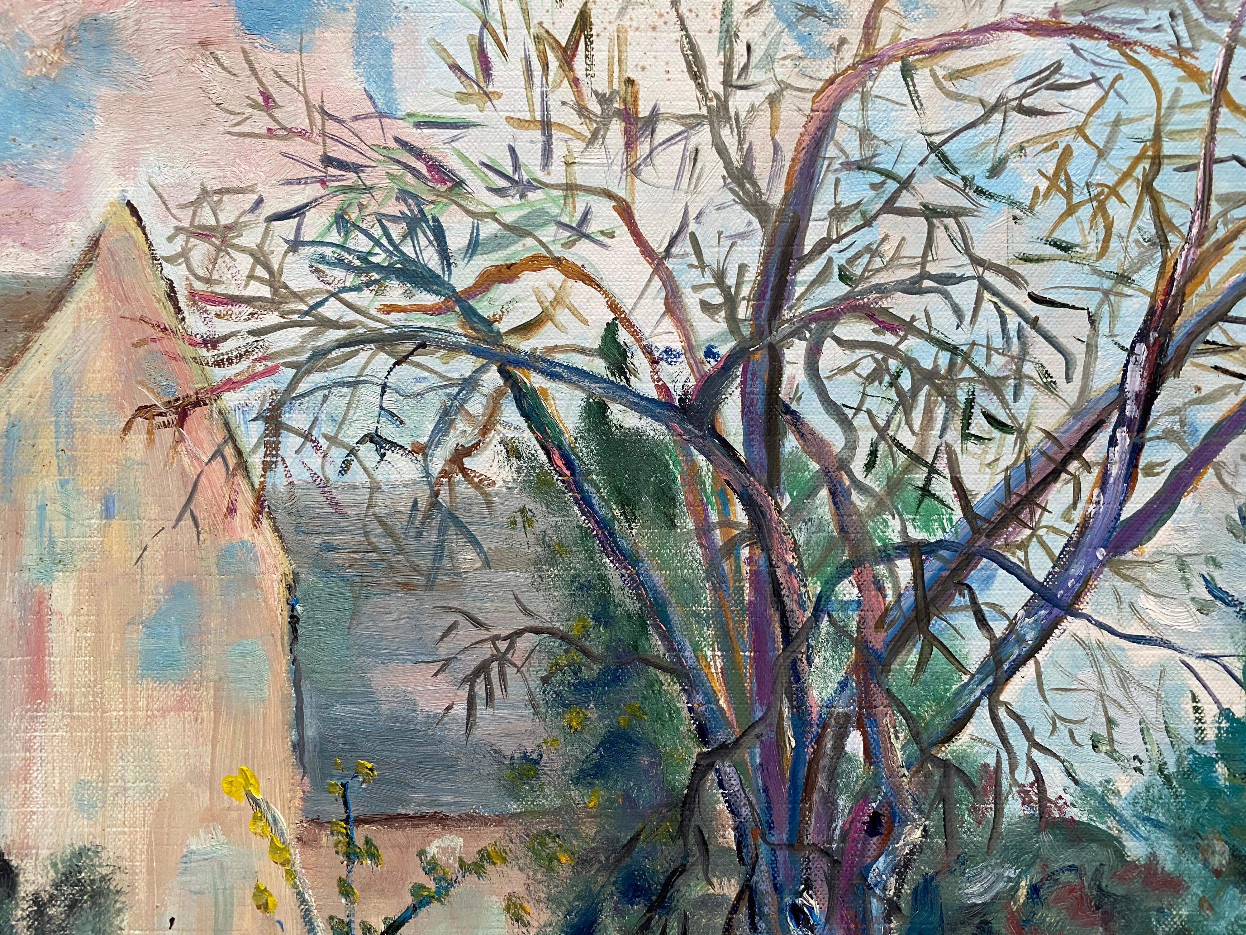 Paisaje arbolado de verano - Pintura al óleo original francesa en venta 2