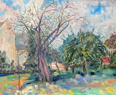 Vintage Summer Trees Landscape - French Original Oil Painting