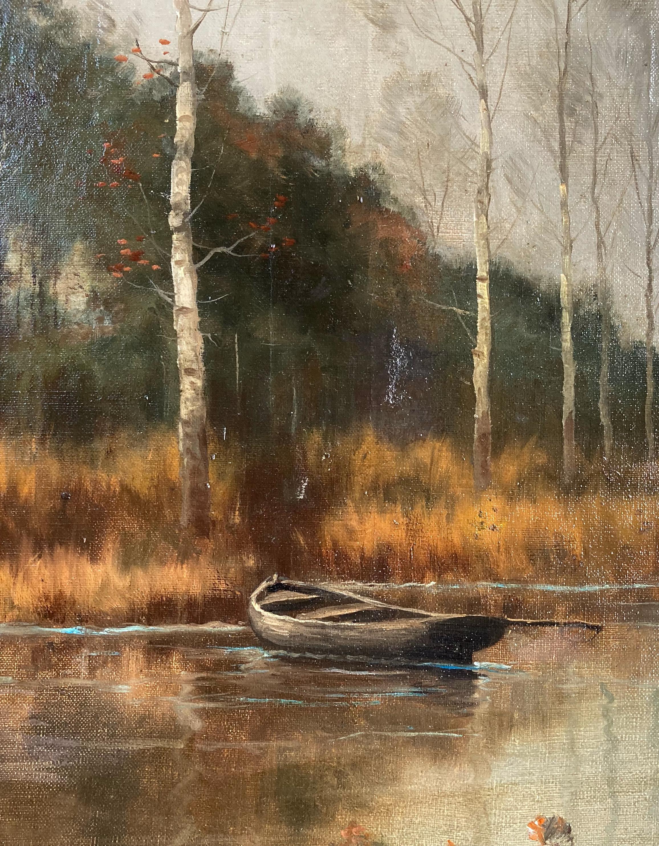 „“ Sonnenaufgang auf der Marsh“ – gerahmtes antikes Landschaftsgemälde aus dem 19. Jahrhundert (Impressionismus), Painting, von Unknown