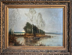 "Sunrise on the Marsh" - Framed 19th Century Retro Landscape Painting