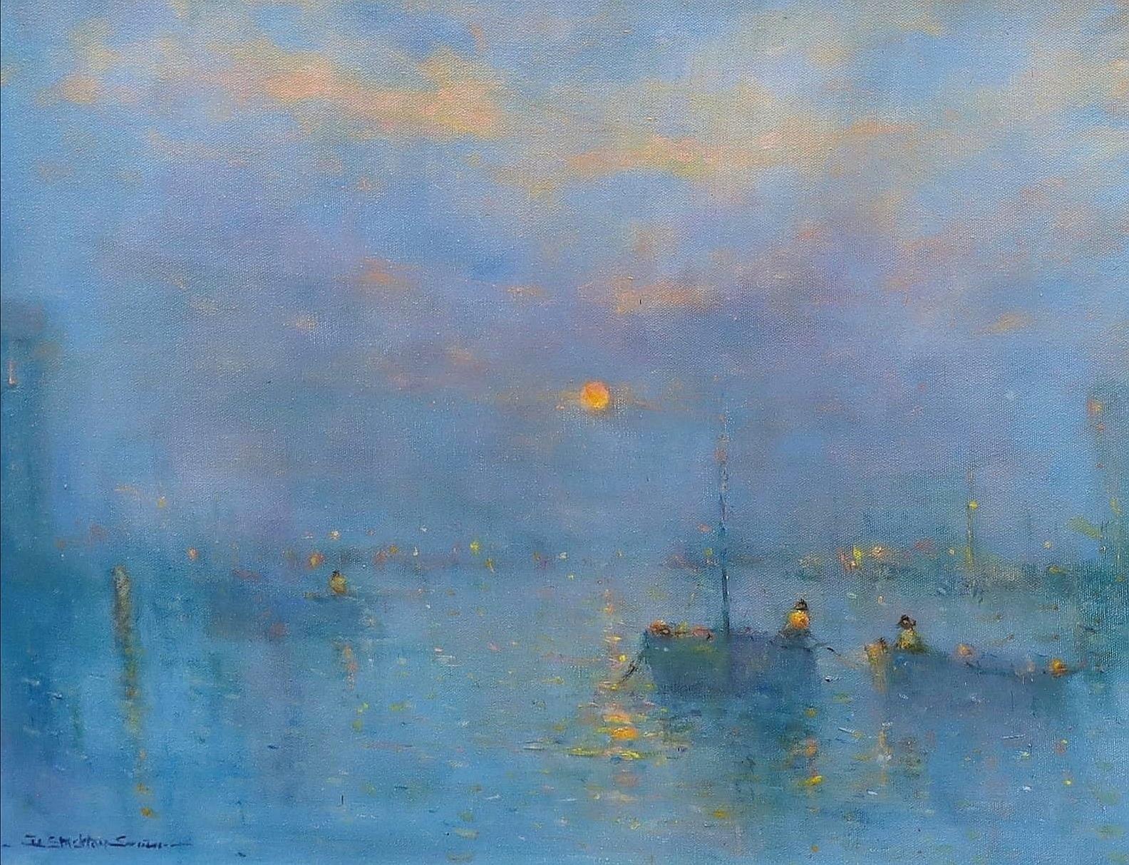 Sunset, Brixham Harbour - Large English Impressionist Devon Seascape Painting For Sale 2