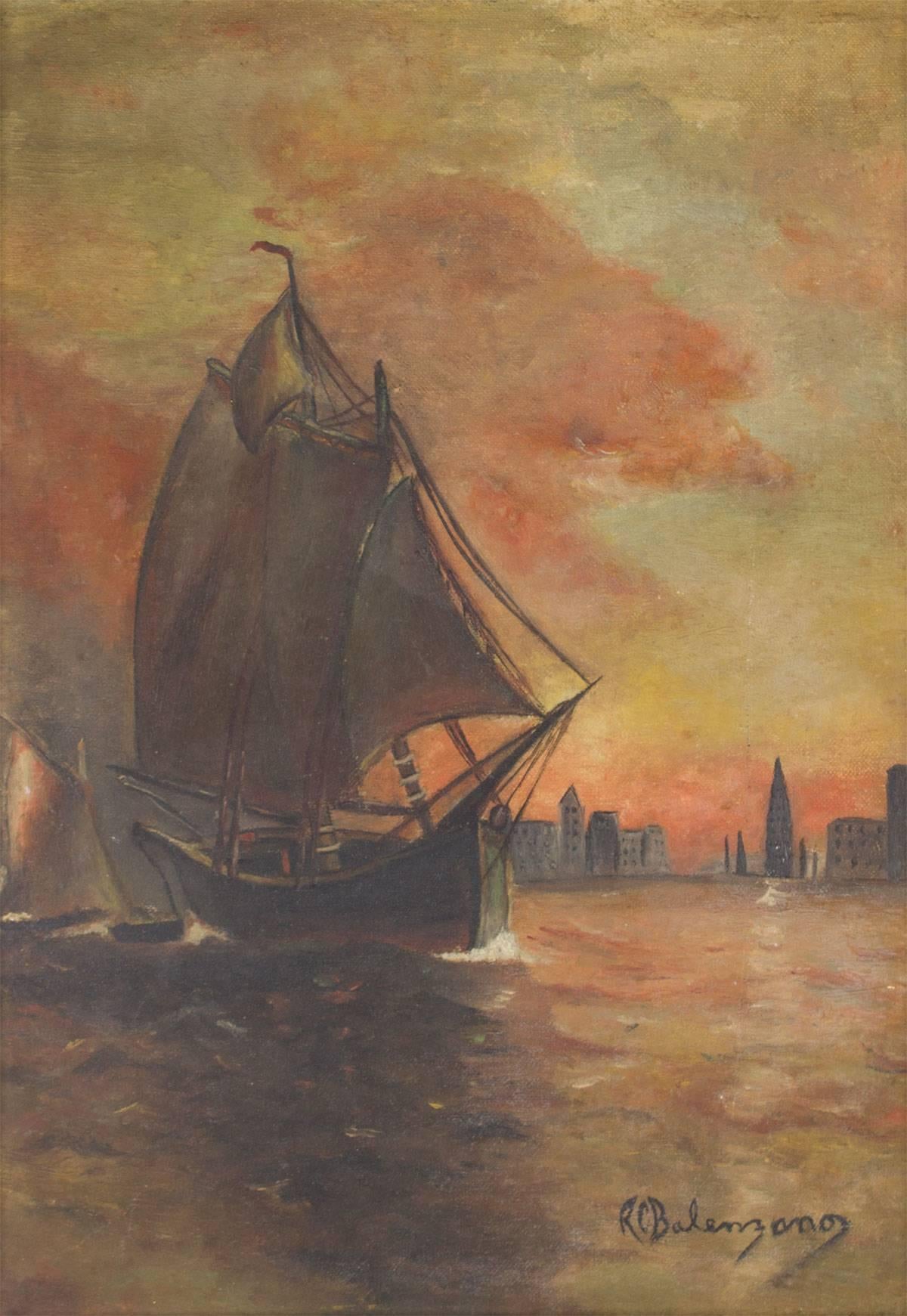 Sunset Harbor - Painting by Unknown