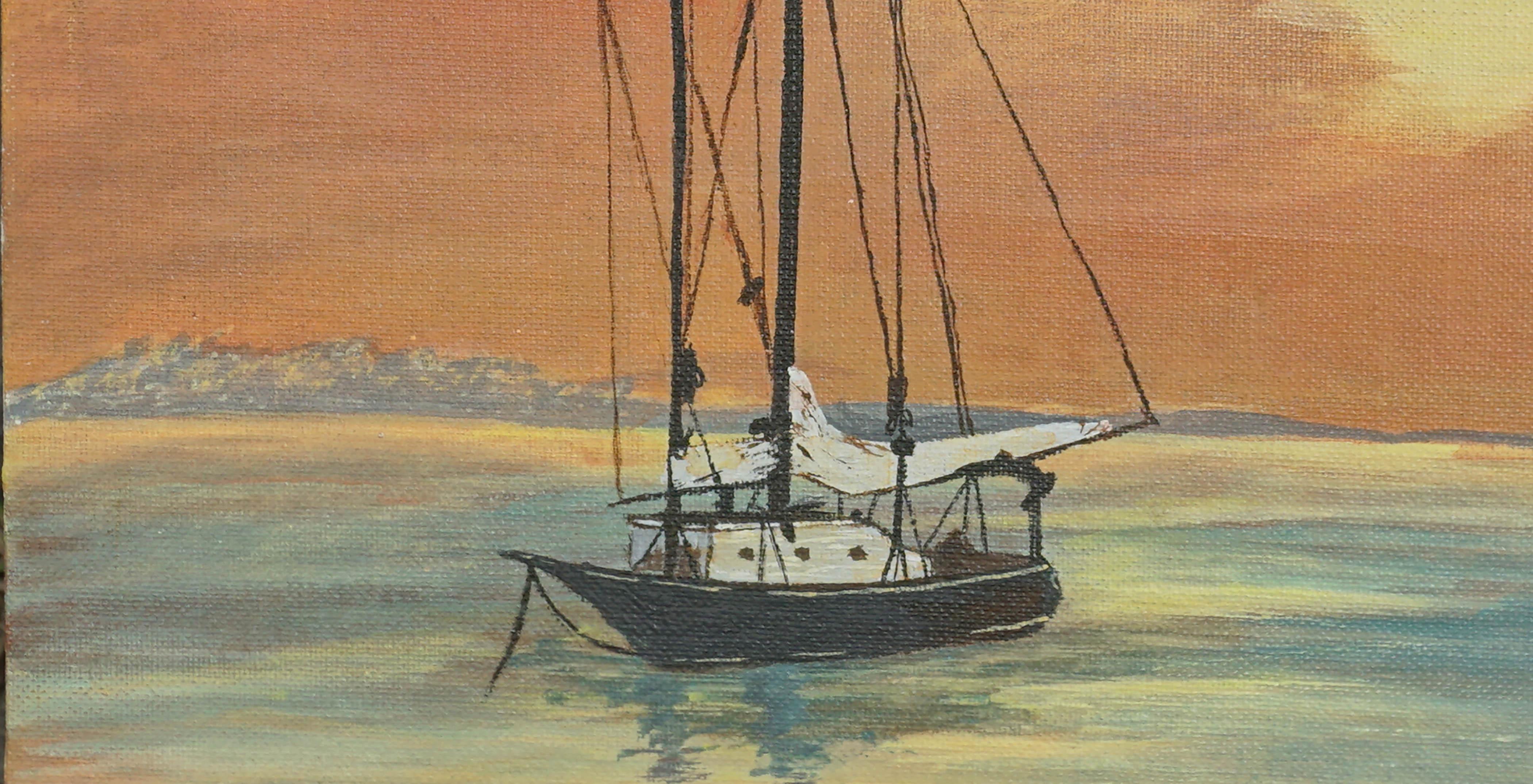 Paysage de coucher de soleil dans la baie de Monterey - Réalisme Painting par Unknown