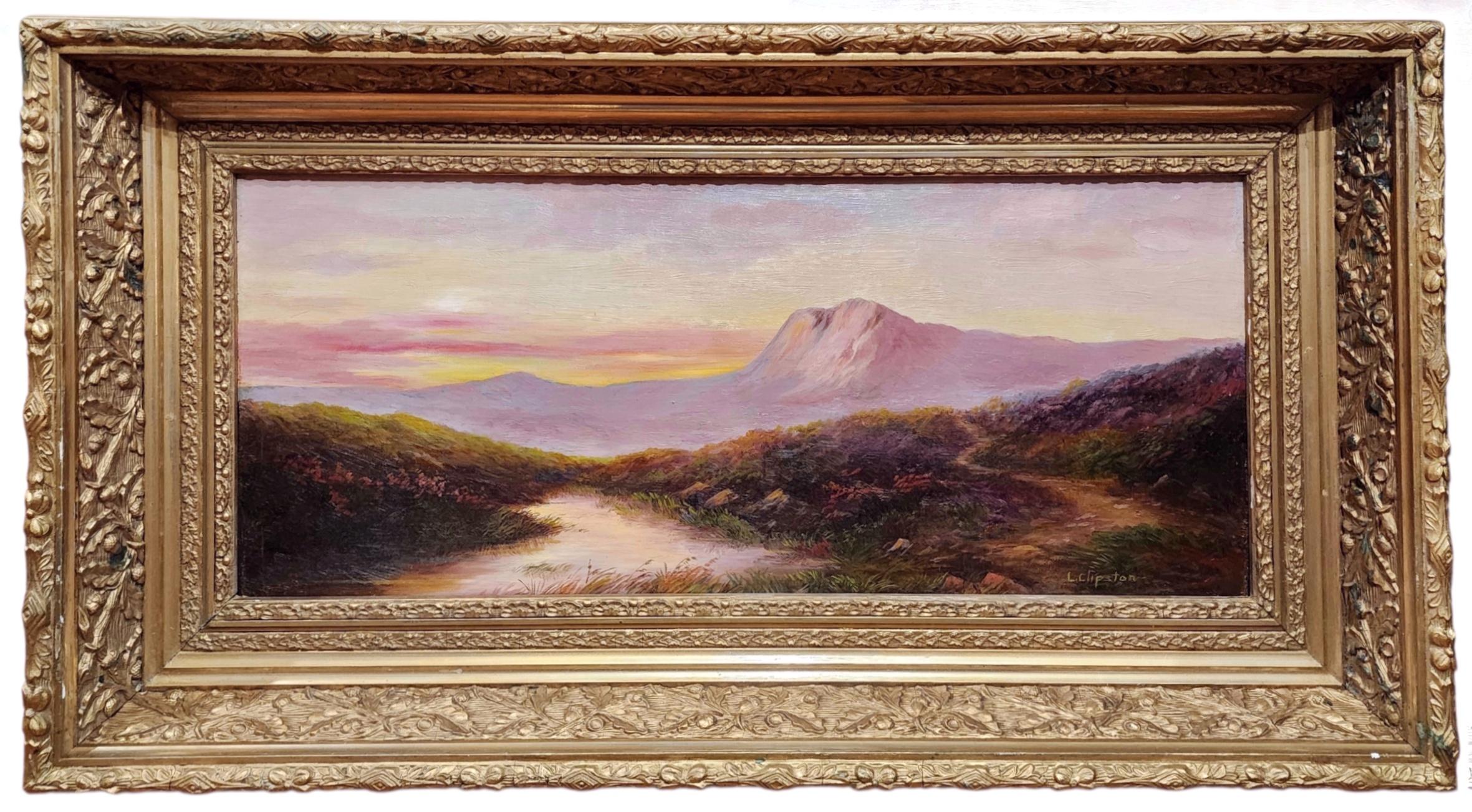 Unknown Landscape Painting - Sunset in the Scottish Highlands, Moody Landscape