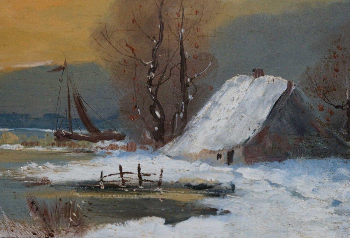 *Die Abmessungen umfassen den Rahmen


Dieses stimmungsvolle Kunstwerk des französischen Künstlers R. Parret aus dem späten 19. bis frühen 20. Jahrhundert fängt die stille Feierlichkeit einer winterlichen Abenddämmerung ein. Der kleine Maßstab des