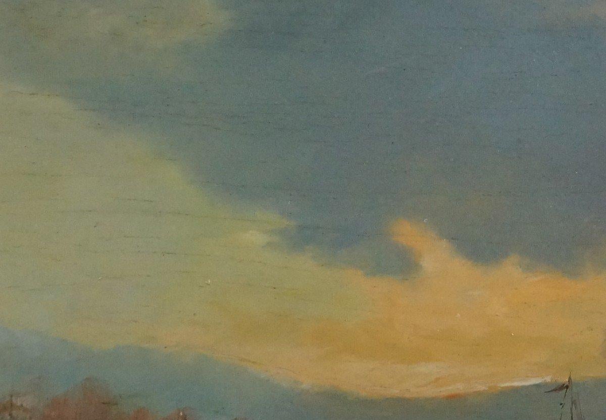 Sonnenuntergang am Schneesee im Winter, Original französisches Ölholz, Impressionist im Angebot 2